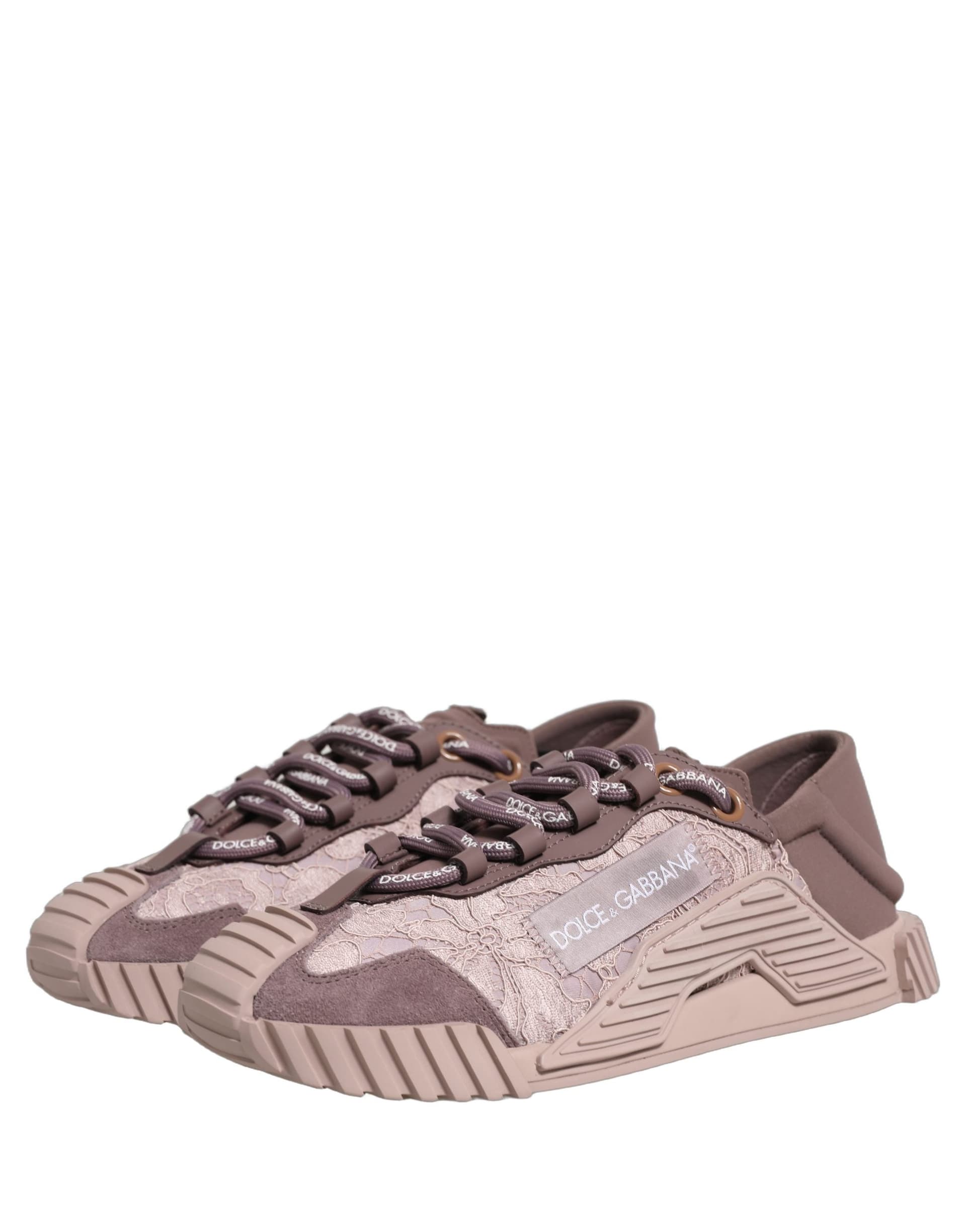 Dolce & Gabbana Pink Lace NS1 Low Top Sneaker Sports Shoes - 4
