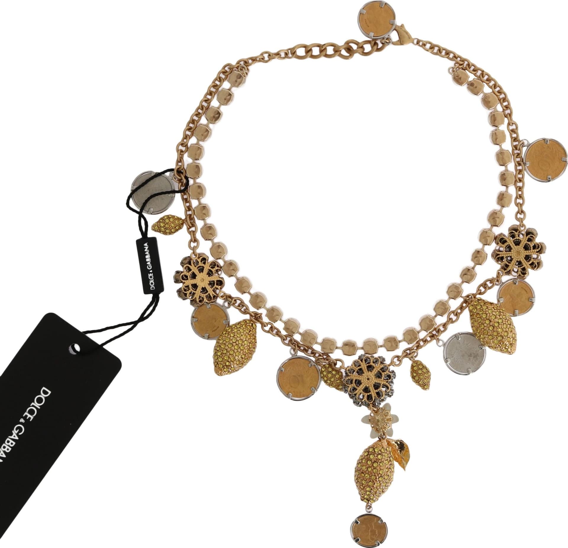 Dolce & Gabbana Gold Brass Crystal Logo Pineapple Statement Necklace - 2