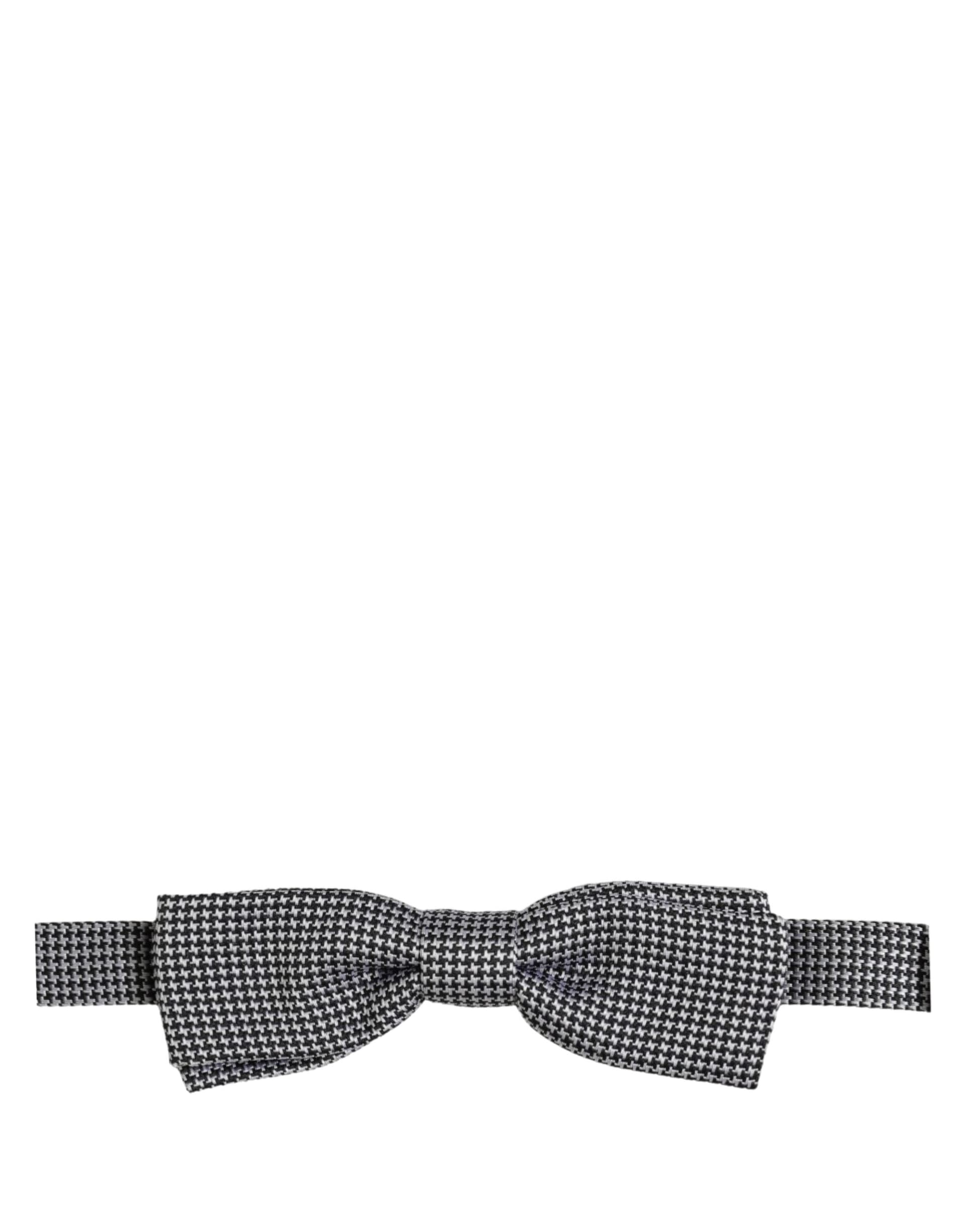Dolce & Gabbana Black White Houndstooth Adjustable Neck Bow Tie - 2