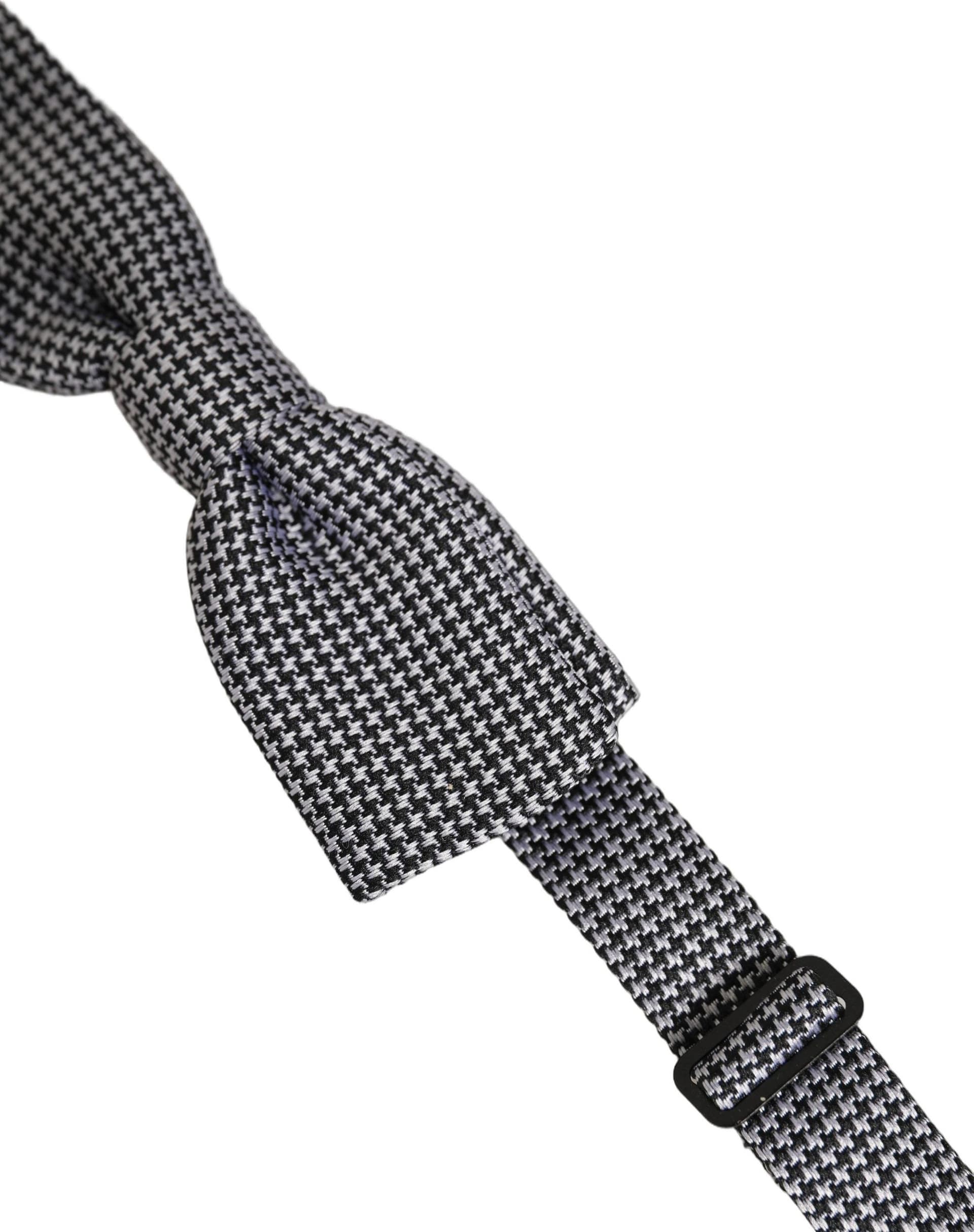 Dolce & Gabbana Black White Houndstooth Adjustable Neck Bow Tie - 4
