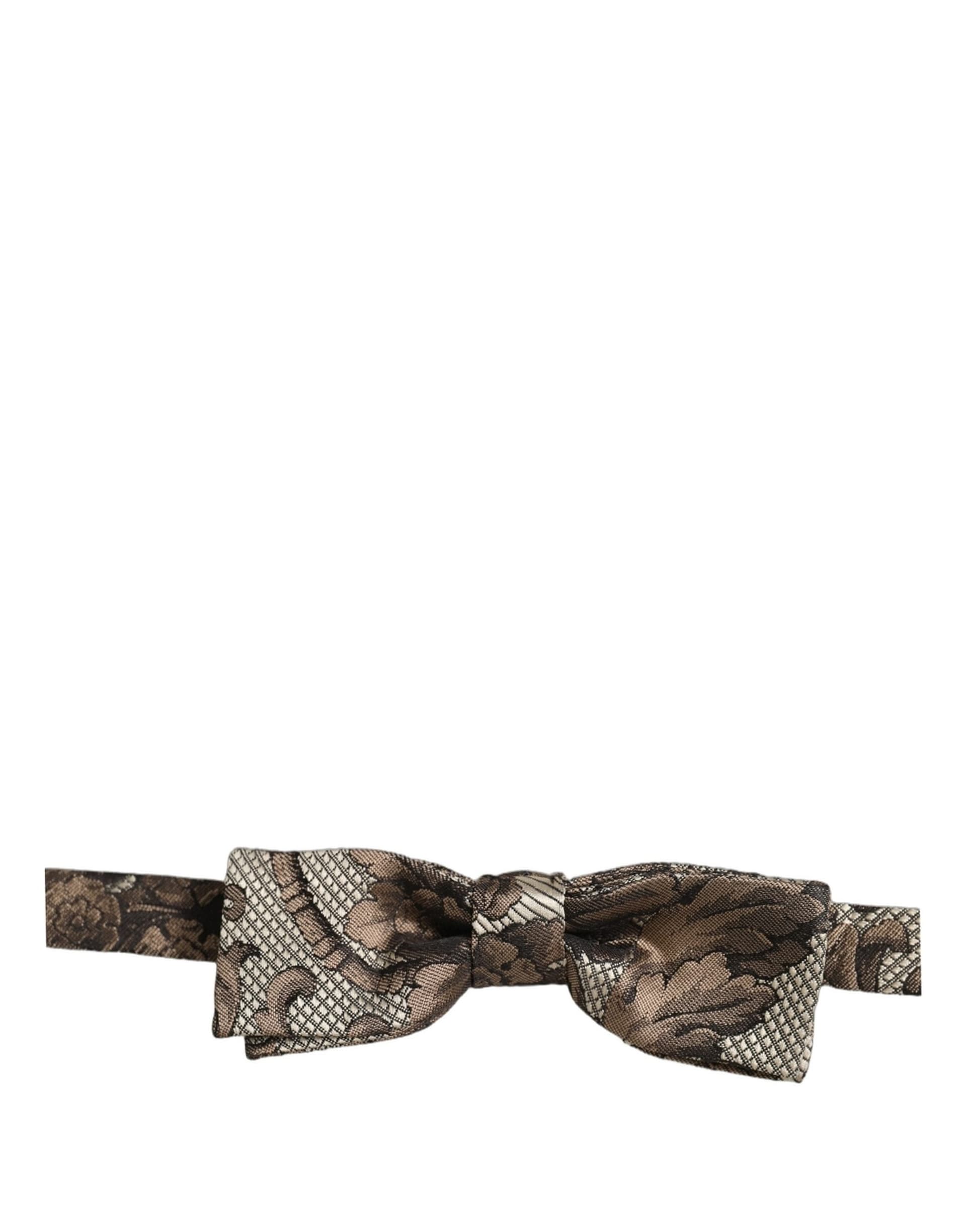 Dolce & Gabbana Men Brown Beige Floral Adjustable Neck Papillon Bow Tie - 2