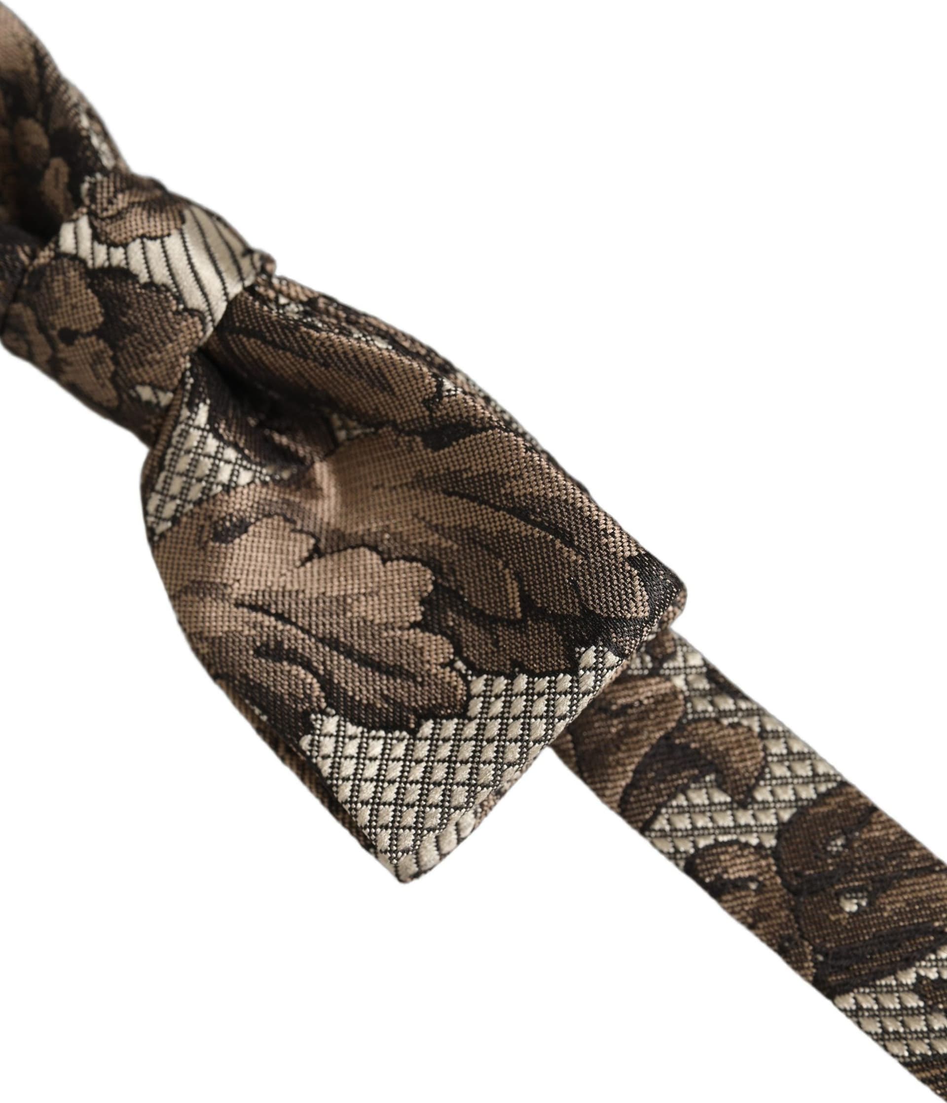 Dolce & Gabbana Men Brown Beige Floral Adjustable Neck Papillon Bow Tie - 4