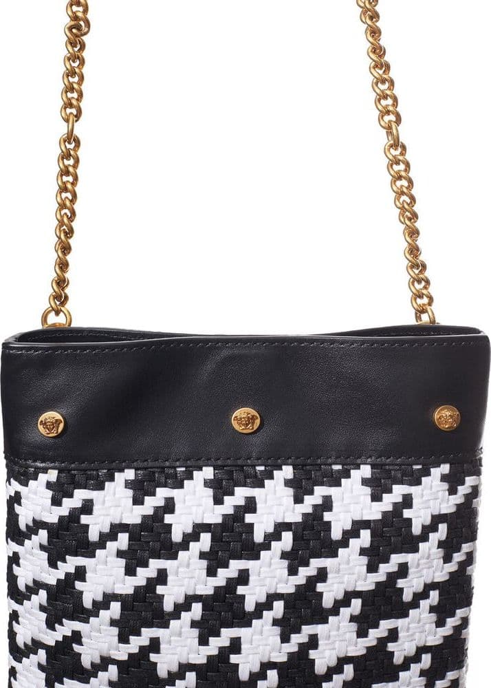 Versace Black And White Leather And Textile Shoulder Bag - 4