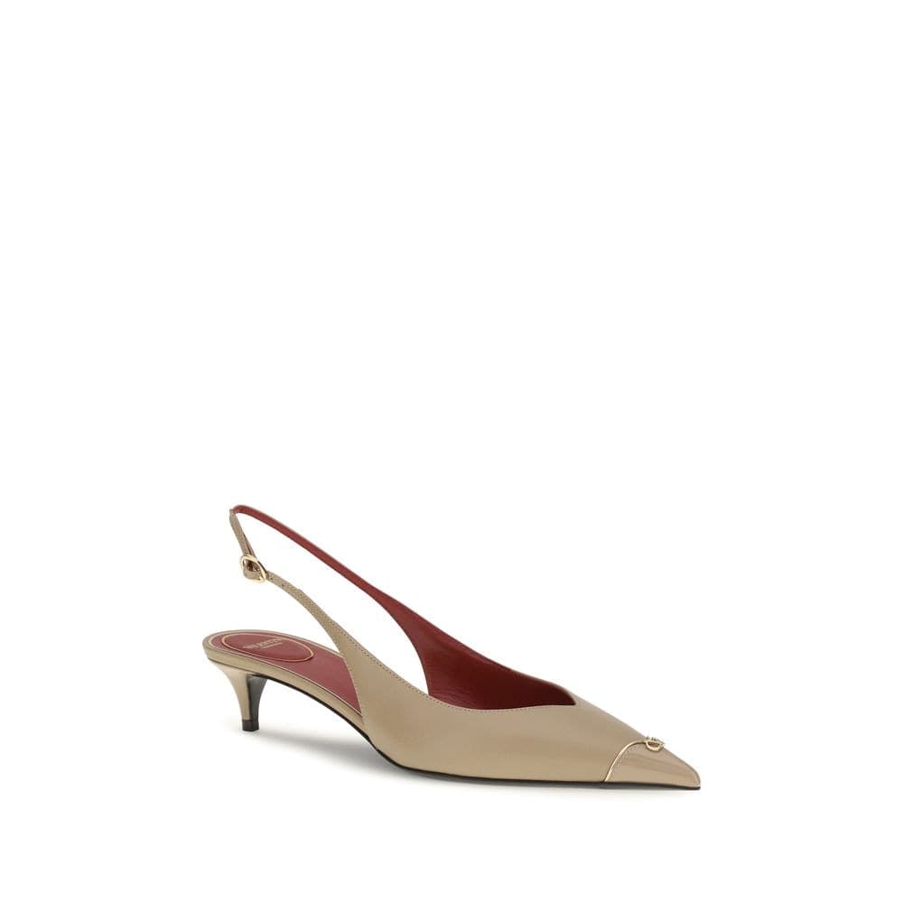 Valentino Garavani Beige Calf Leather Bos Taurus Mid Heel Pumps - 2