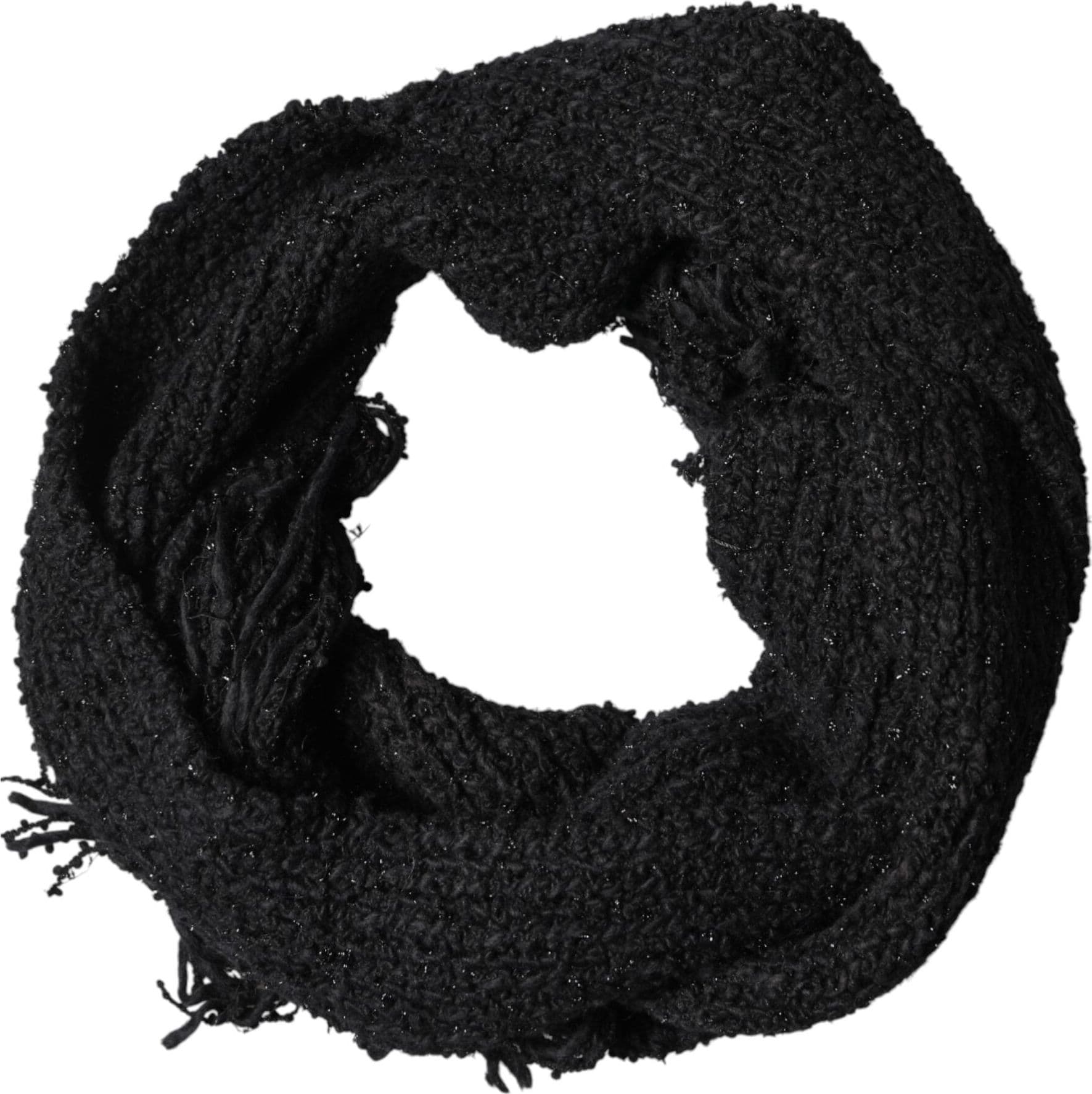 Dolce & Gabbana Black Cashmere Knit Shawl Fringes Scarf - 5
