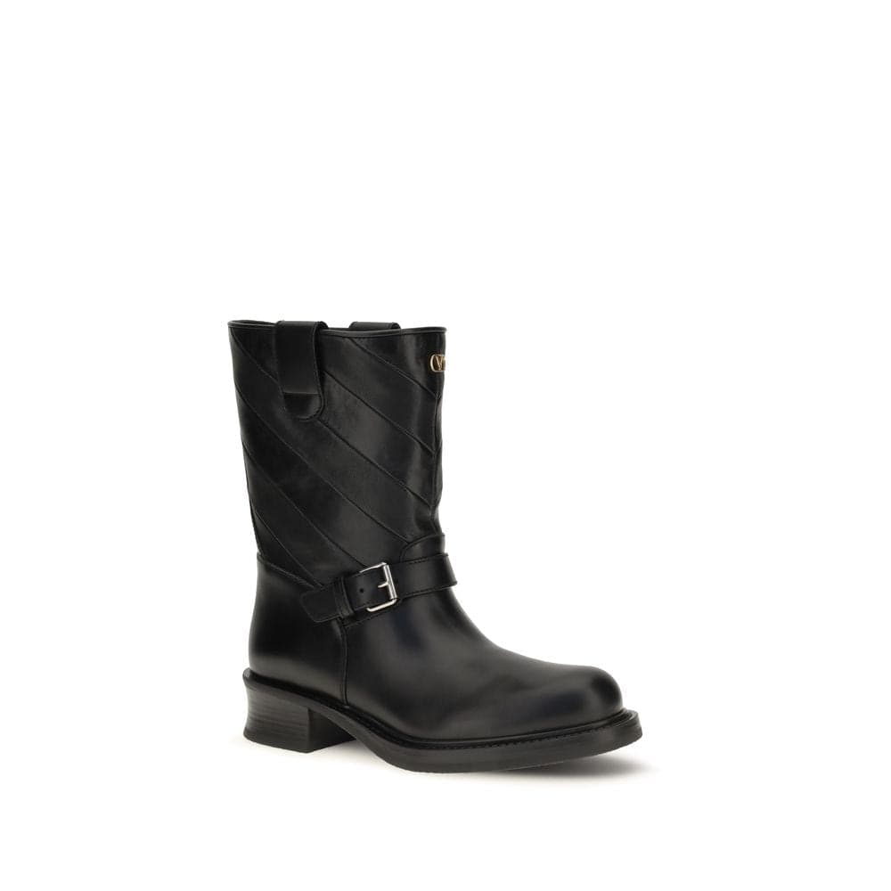 Valentino Garavani Black Calf Leather Bos Taurus Ankle Boots - 2