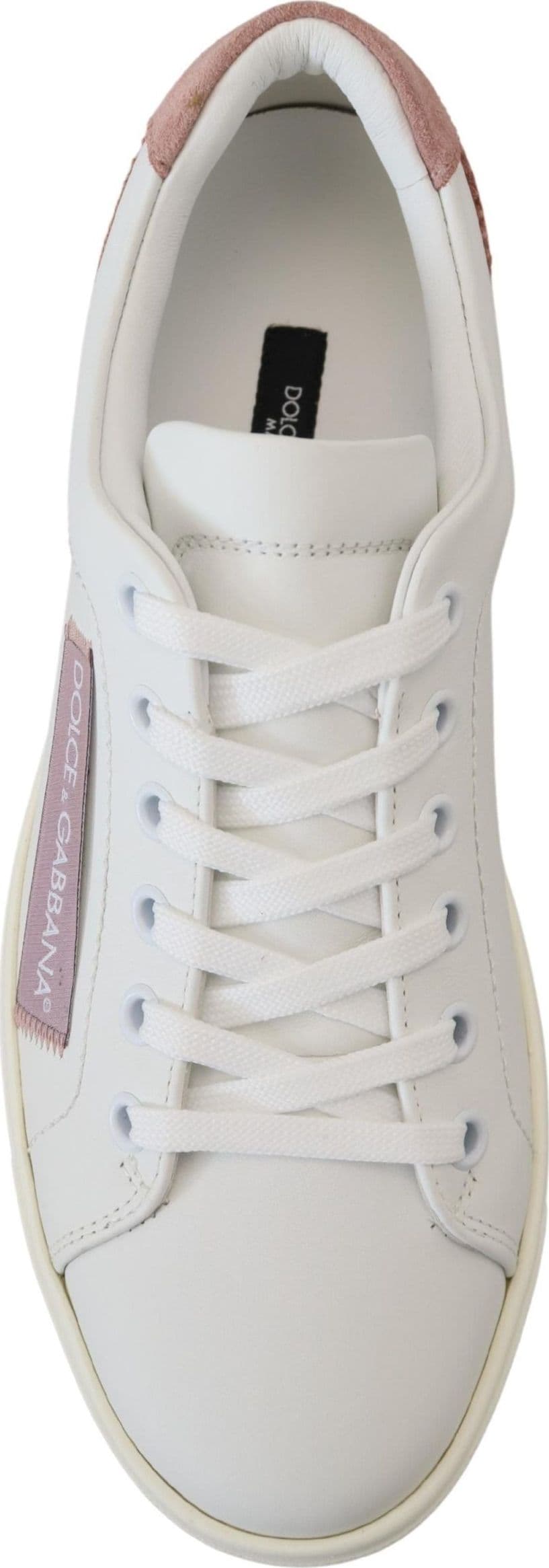 Dolce & Gabbana White Pink Leather Low Top Sneakers Shoes - 2