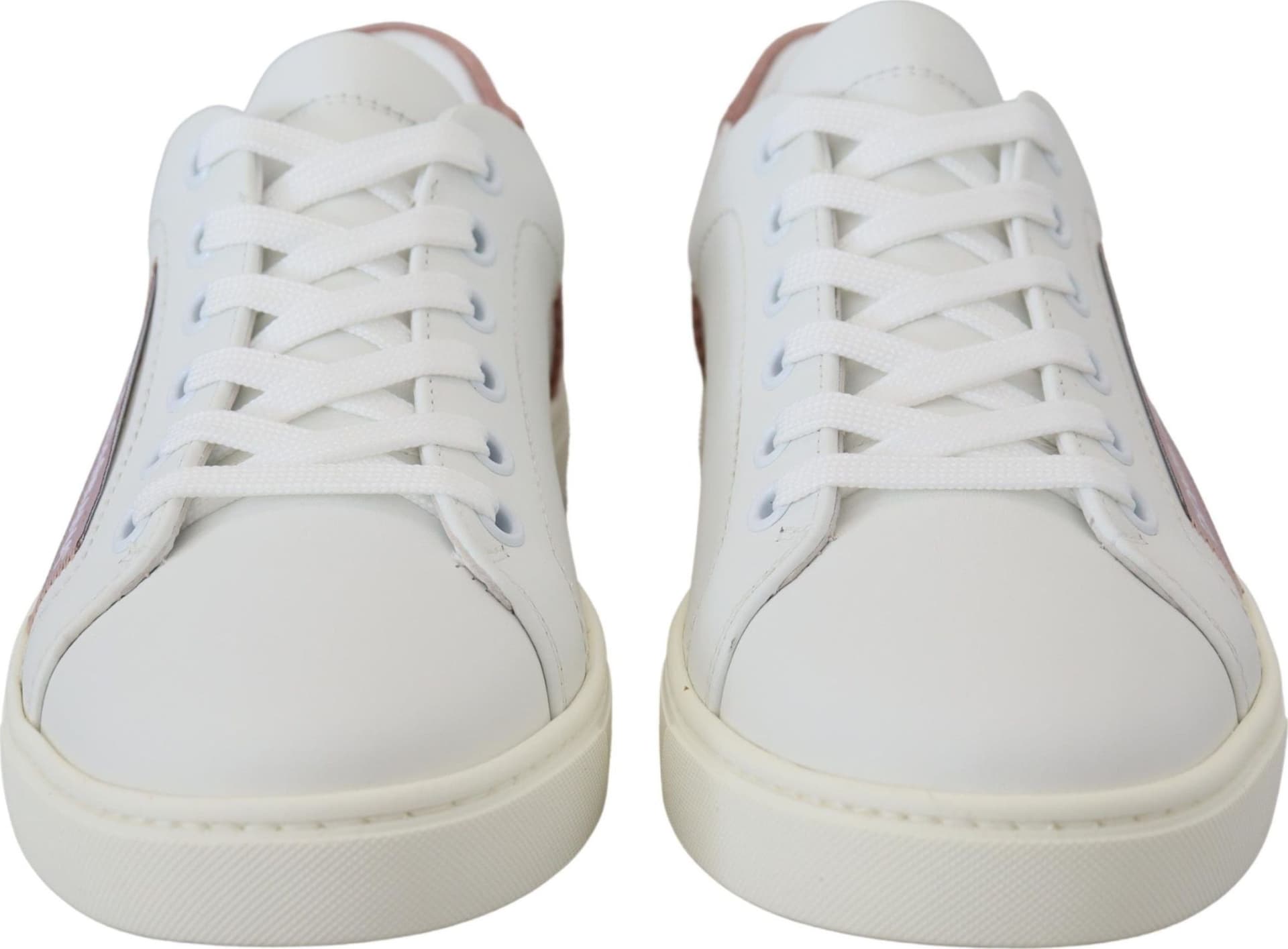Dolce & Gabbana White Pink Leather Low Top Sneakers Shoes - 3