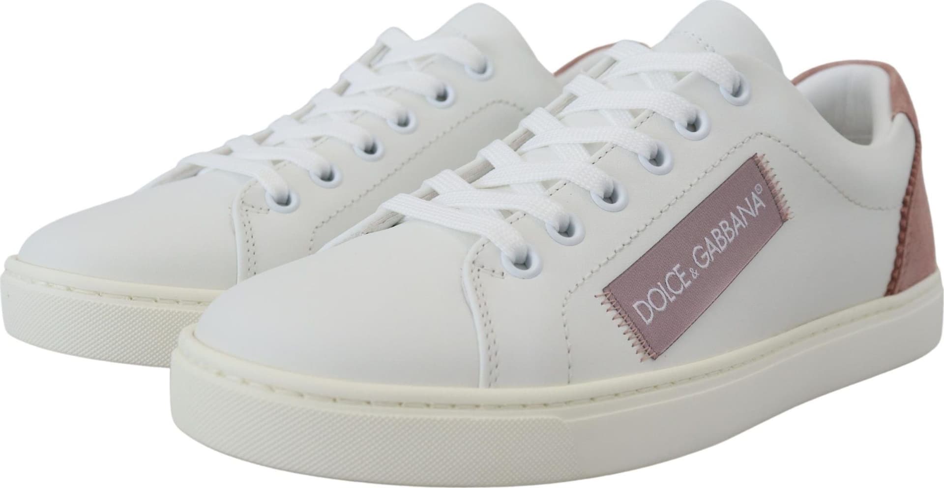 Dolce & Gabbana White Pink Leather Low Top Sneakers Shoes - 4