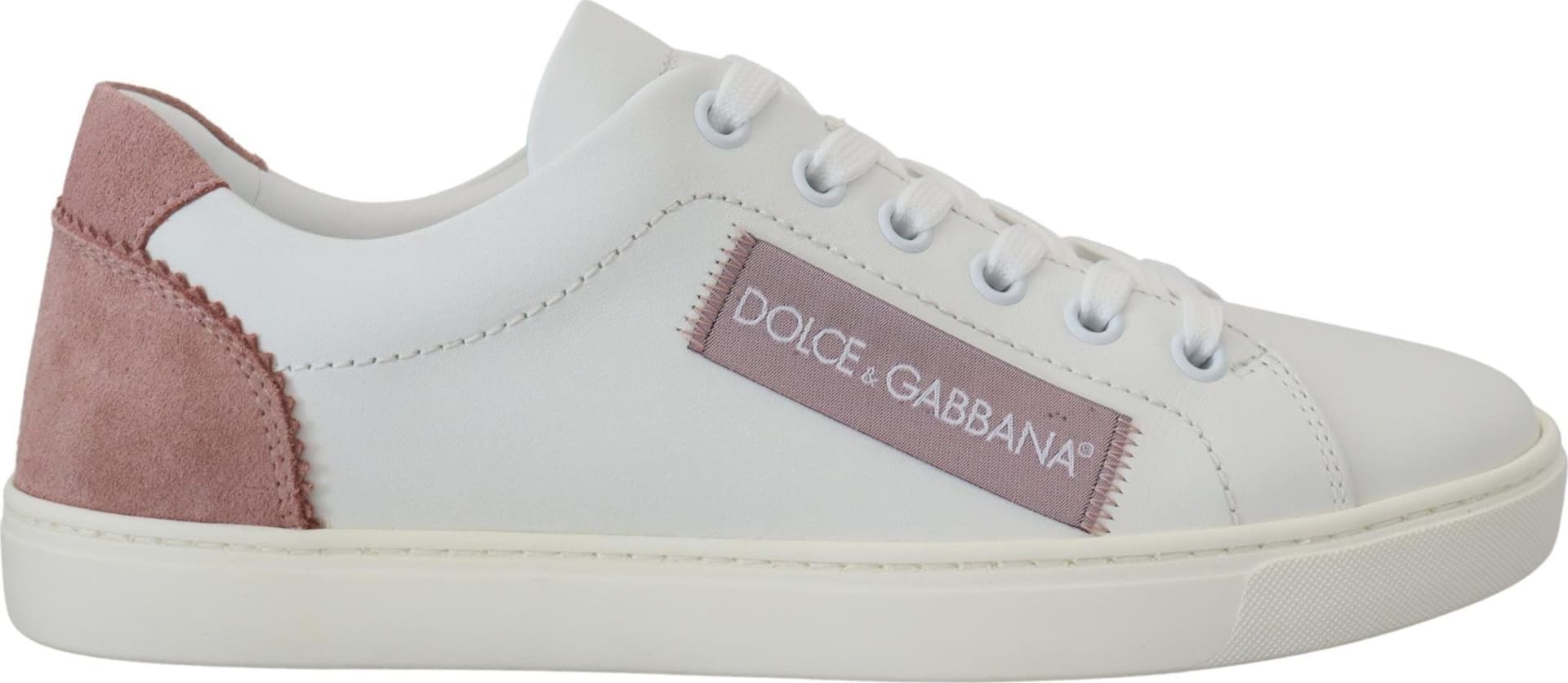 Dolce & Gabbana White Pink Leather Low Top Sneakers Shoes - 7