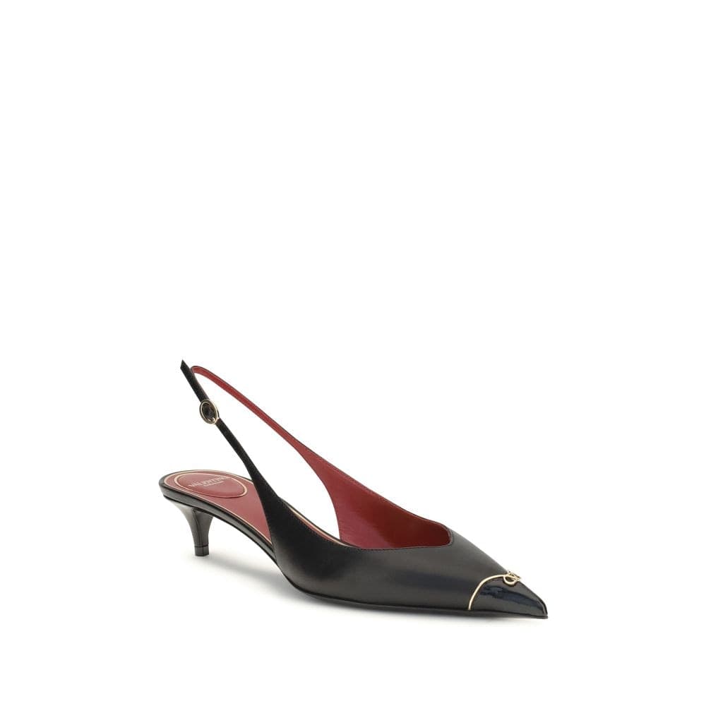 Valentino Garavani Black Calf Leather Bos Taurus Mid Heel Pumps - 2