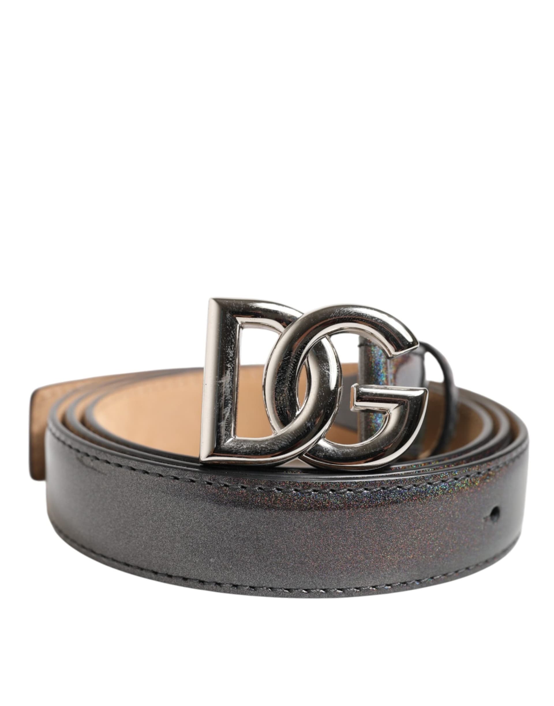 Dolce & Gabbana Metallic Leather Silver Tone Logo Buckle Belt - 2