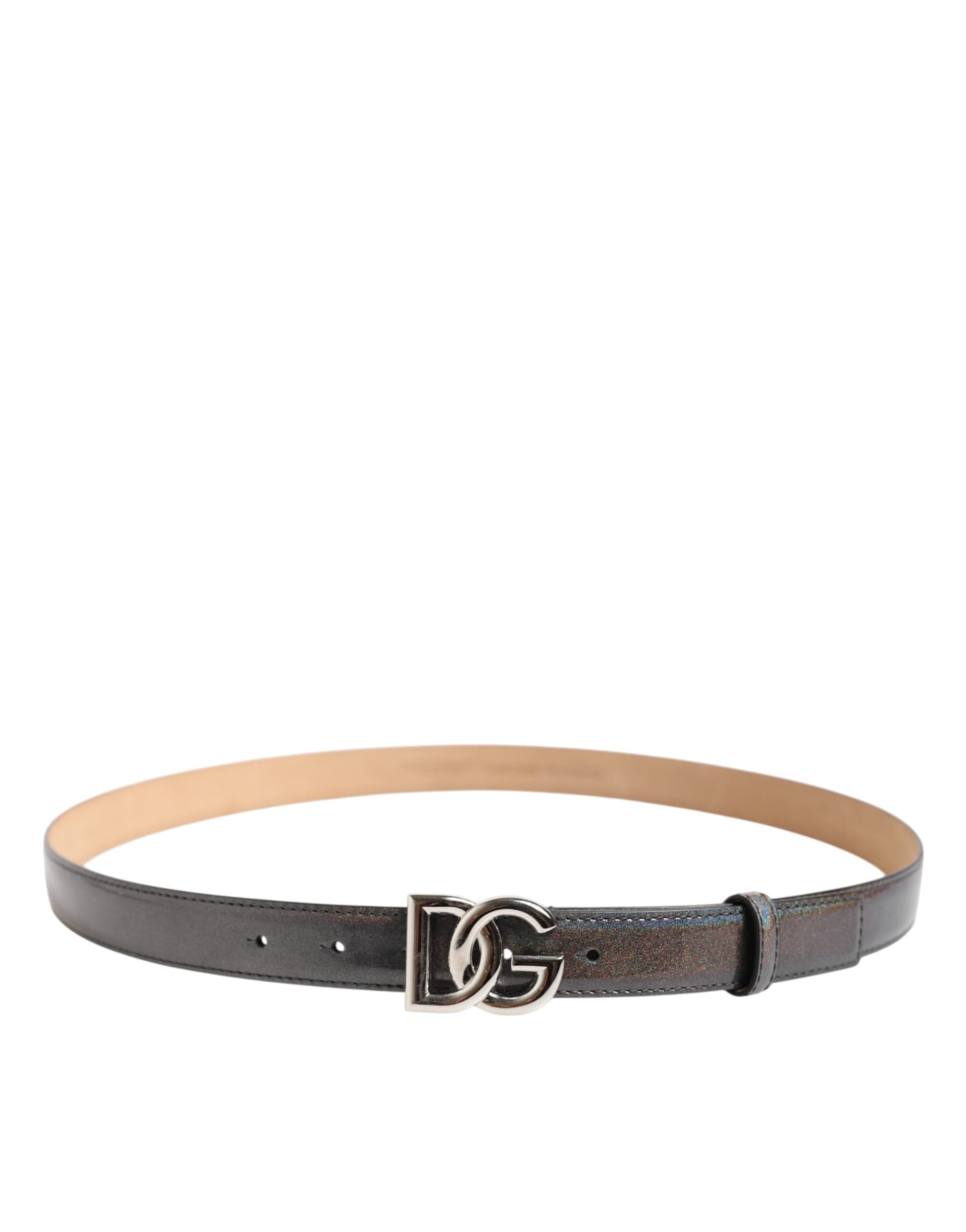 Dolce & Gabbana Metallic Leather Silver Tone Logo Buckle Belt - 3