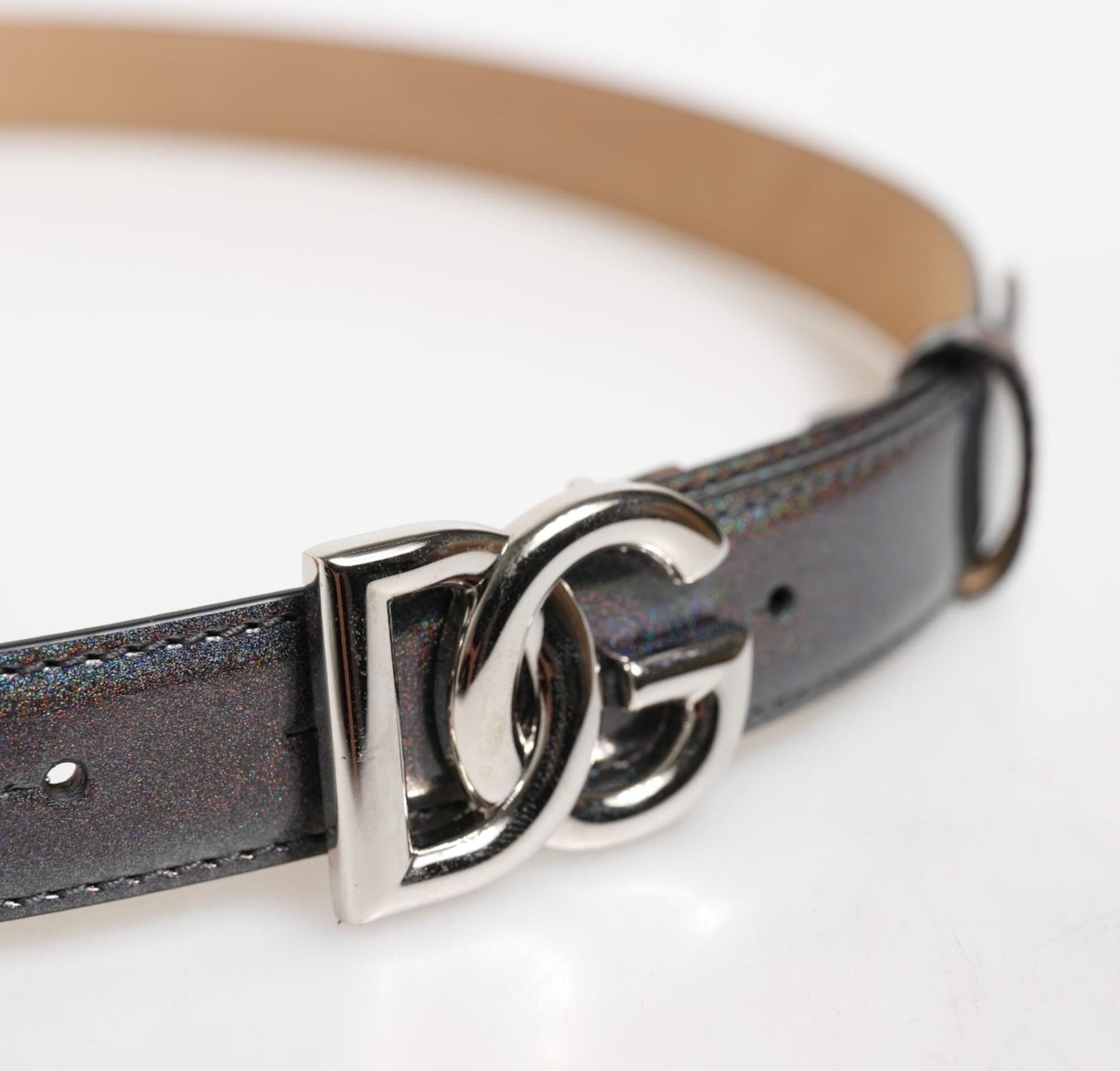 Dolce & Gabbana Metallic Leather Silver Tone Logo Buckle Belt - 4