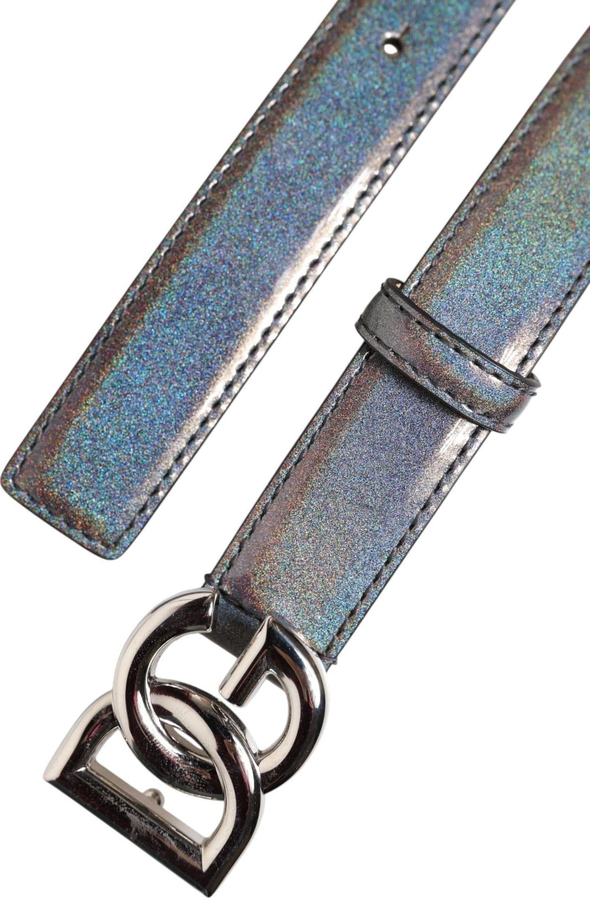 Dolce & Gabbana Metallic Leather Silver Tone Logo Buckle Belt - 6