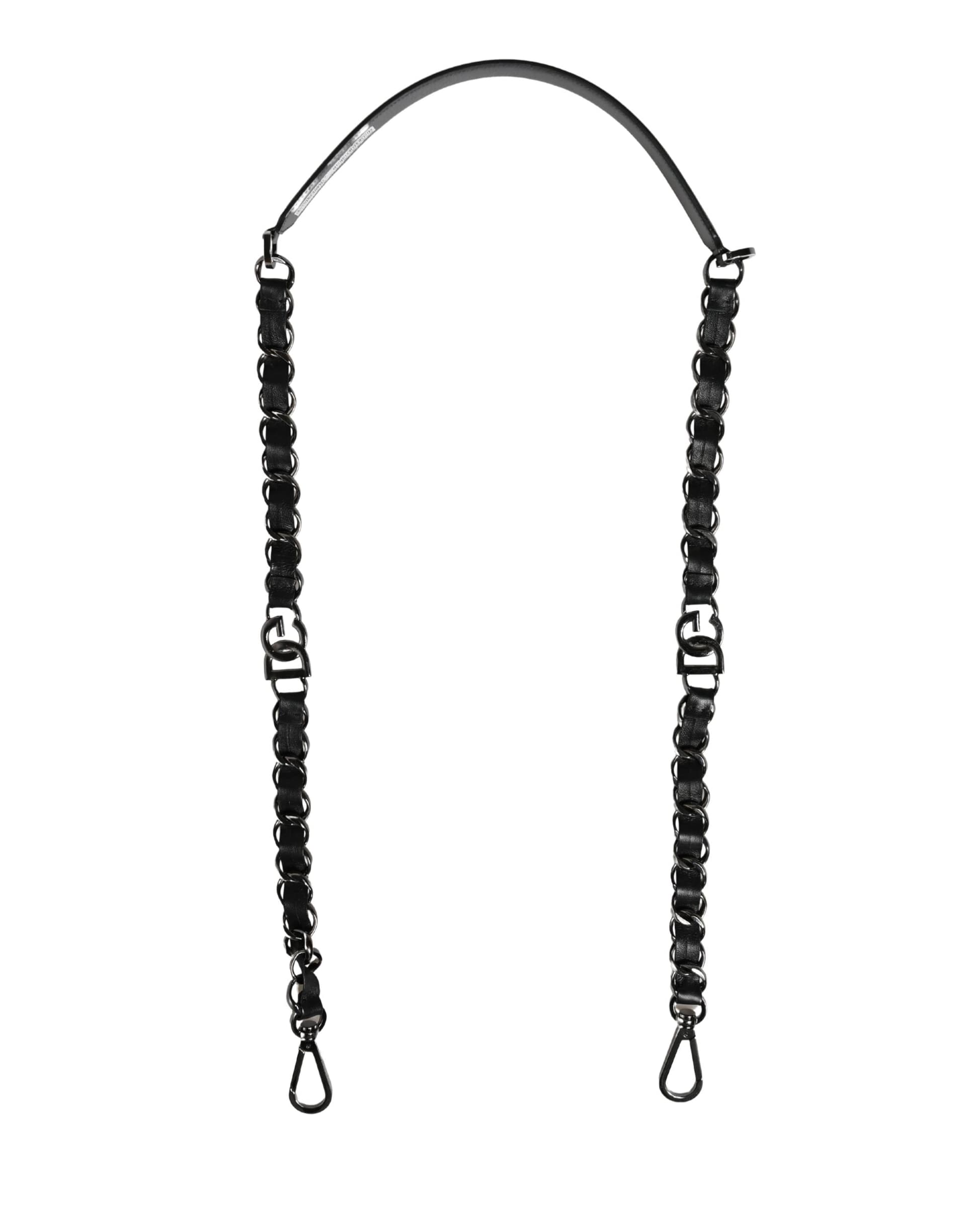 Dolce & Gabbana Black Leather Silver Chain Bag Accessory Shoulder Strap - 2