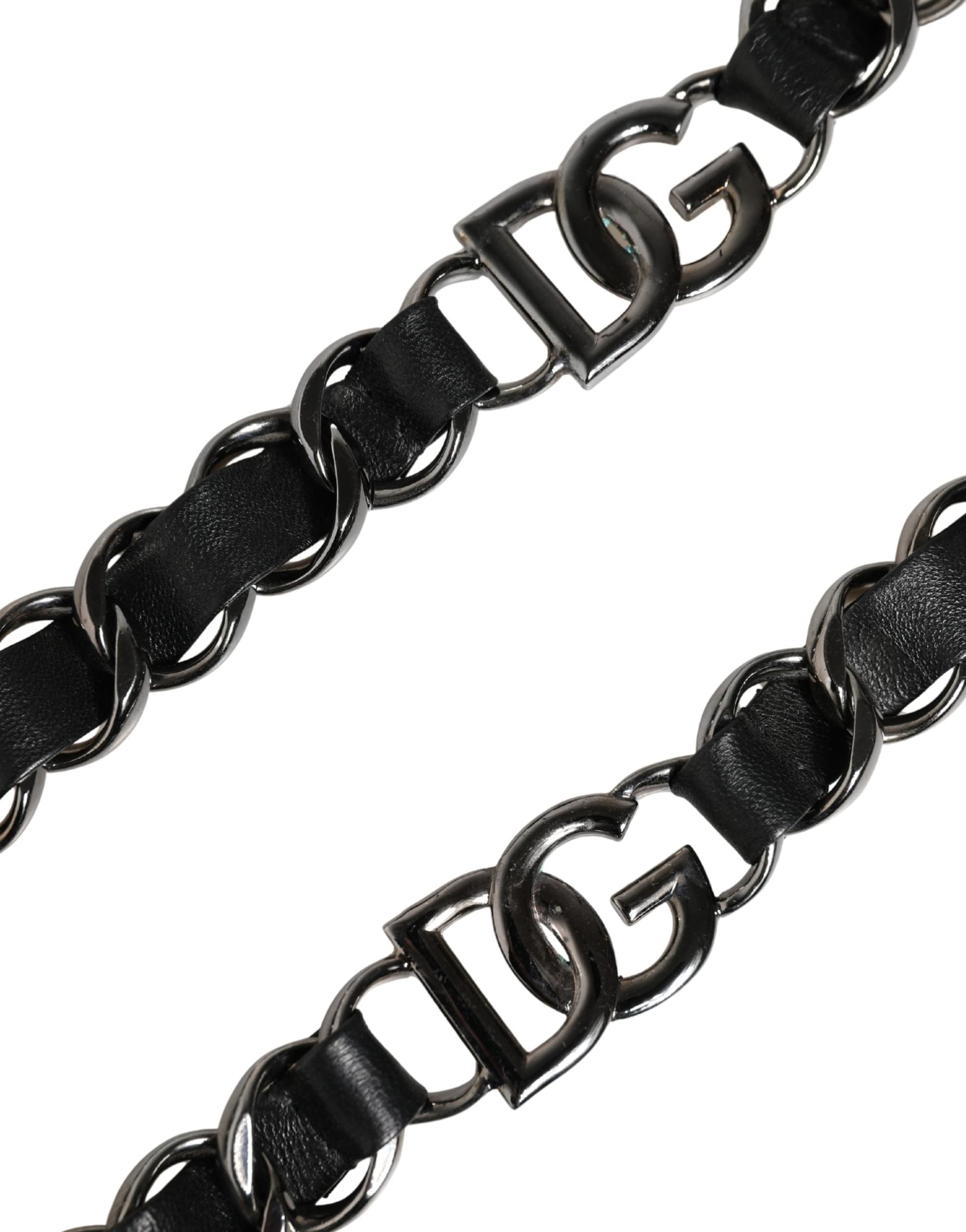 Dolce & Gabbana Black Leather Silver Chain Bag Accessory Shoulder Strap - 3