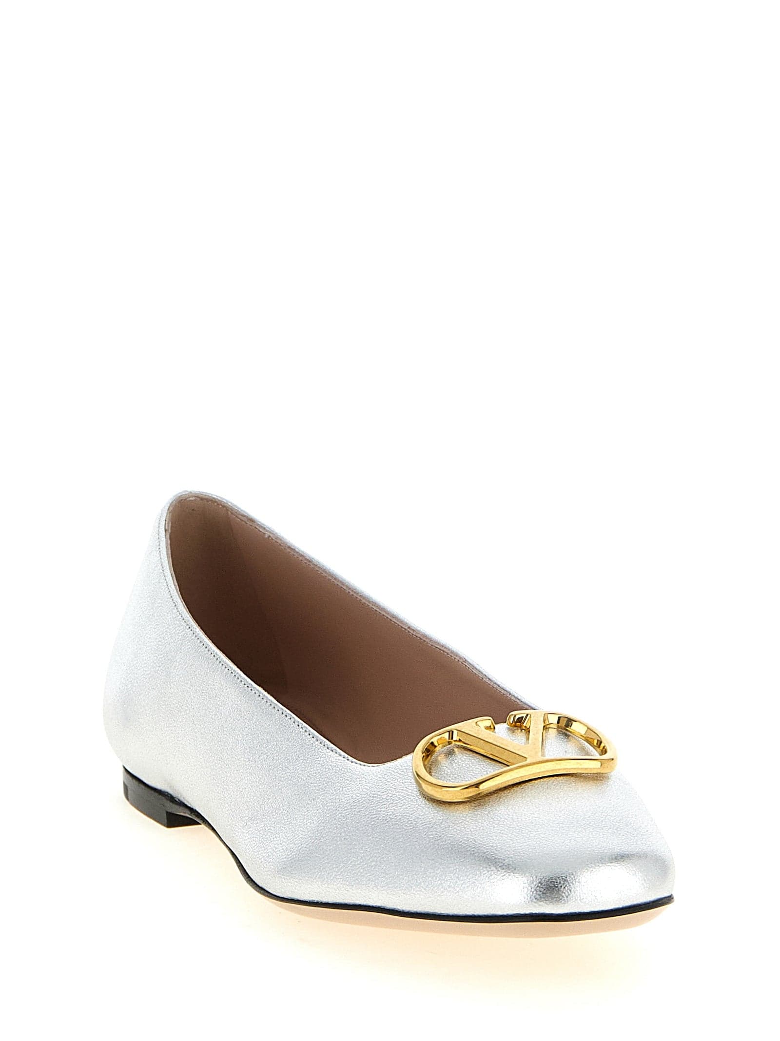 Valentino Garavani Silver Lamb Leather Ballet Flats - 2
