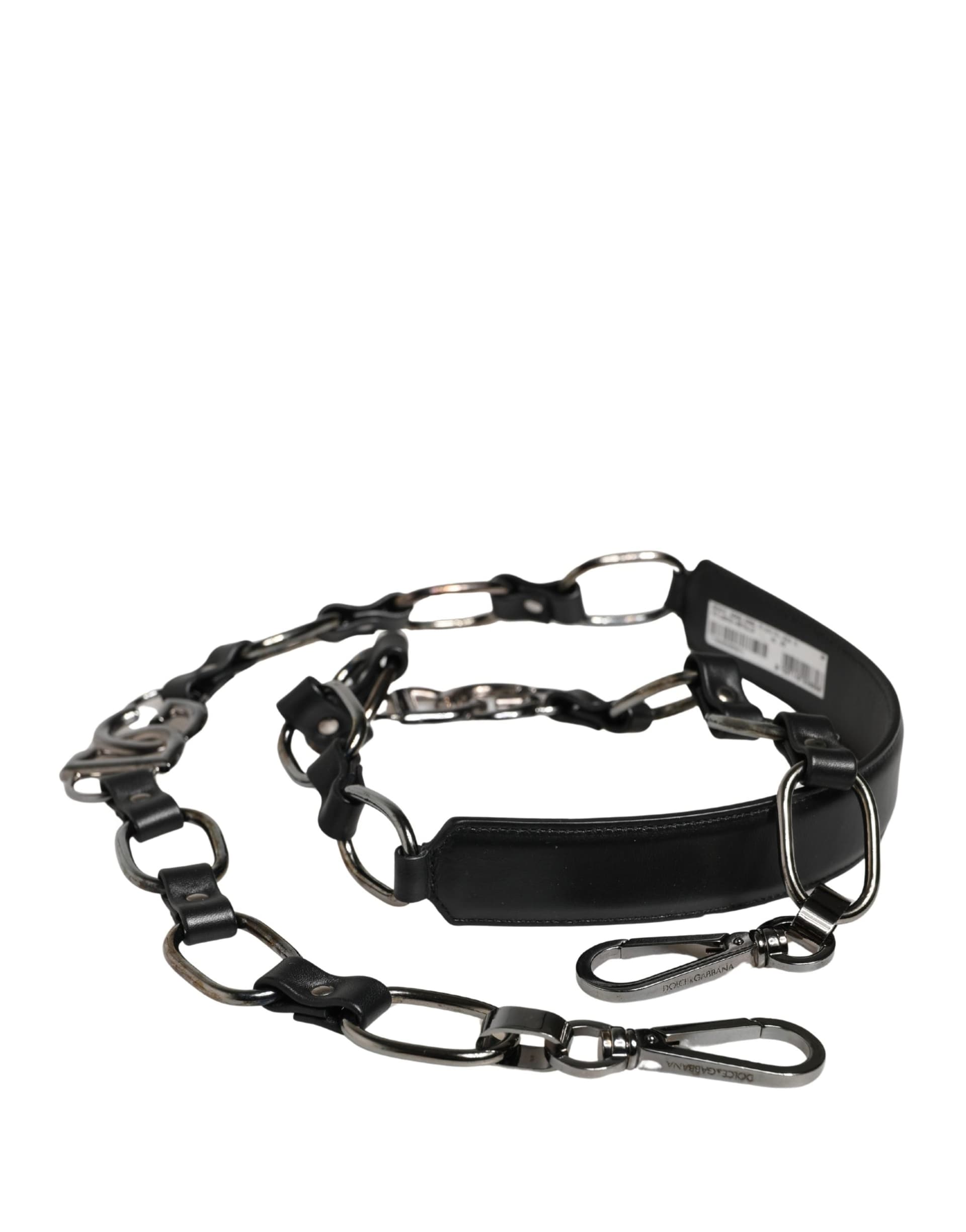 Dolce & Gabbana Black Leather Silver Chain Bag Accessory Shoulder Strap - 4