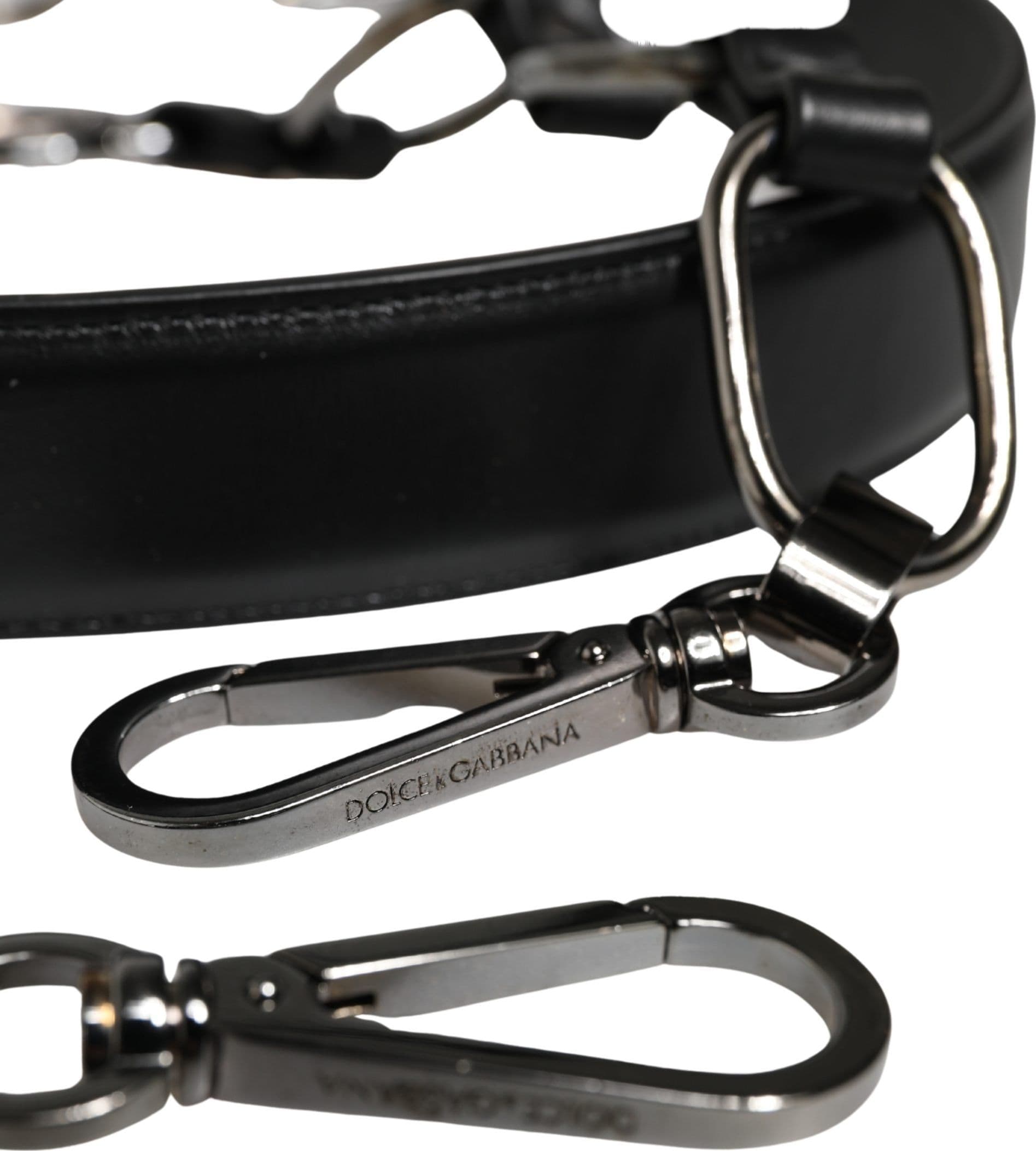 Dolce & Gabbana Black Leather Silver Chain Bag Accessory Shoulder Strap - 5
