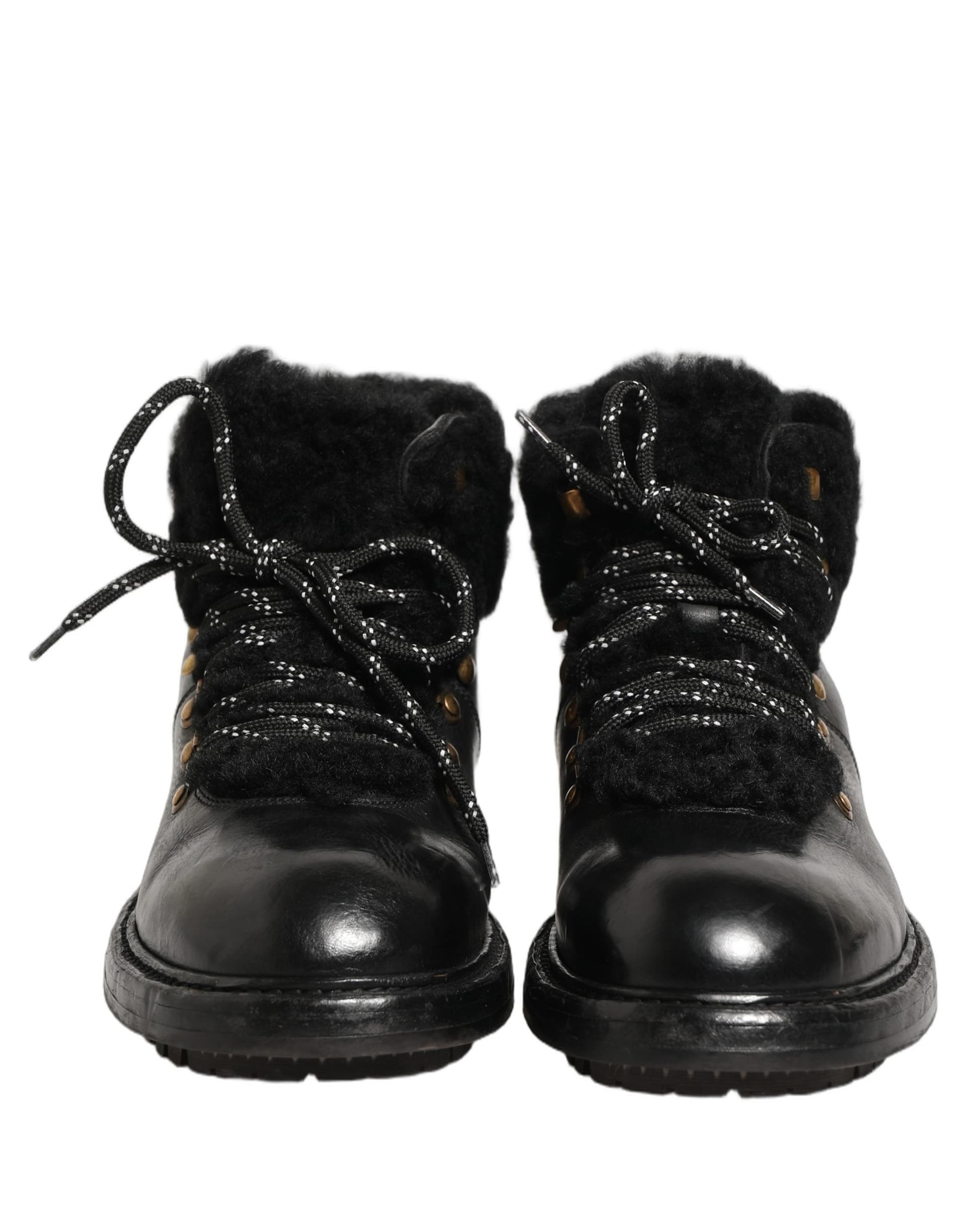 Dolce & Gabbana Black Trekking Fur Lace Leather Boots Shoes - 2