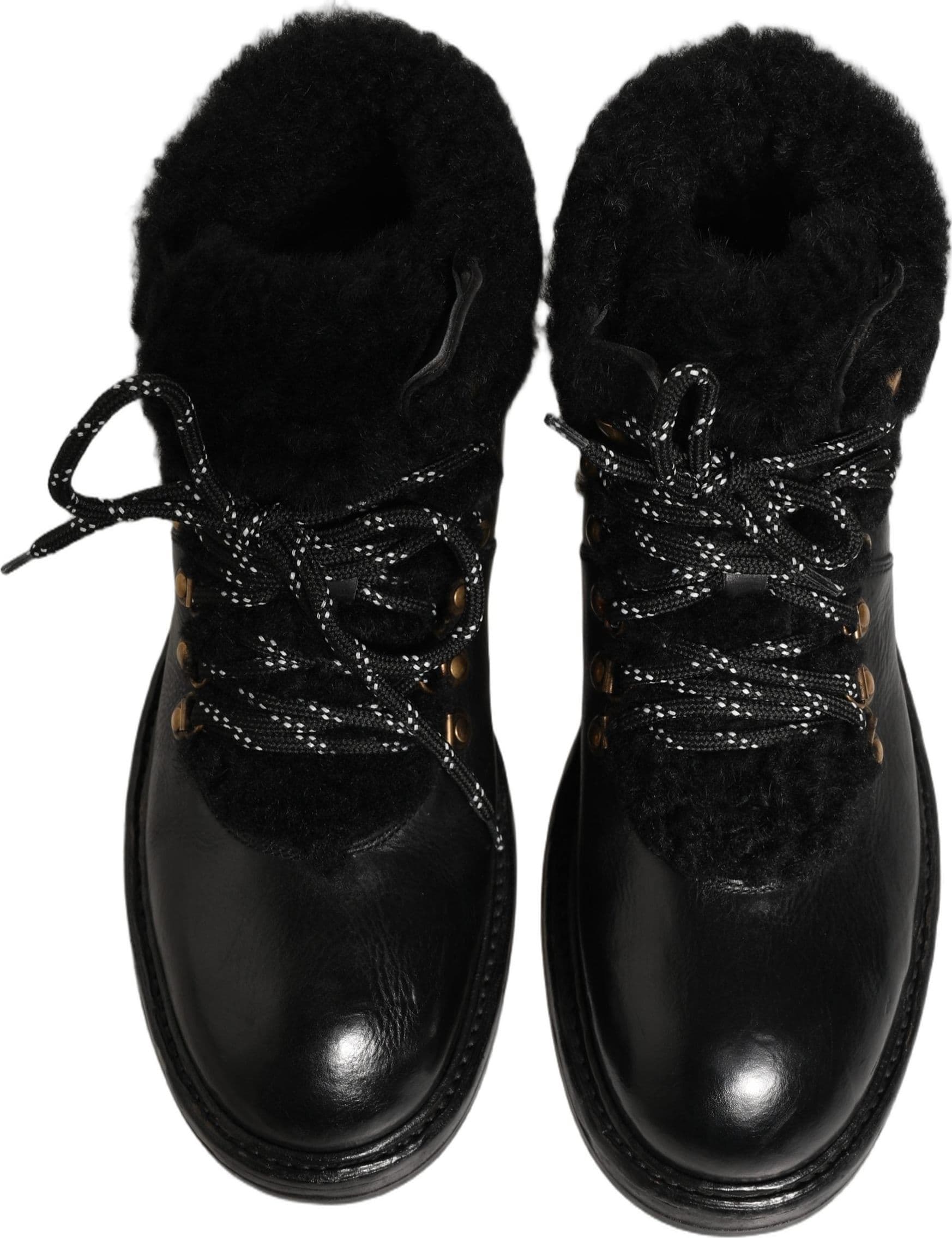 Dolce & Gabbana Black Trekking Fur Lace Leather Boots Shoes - 3