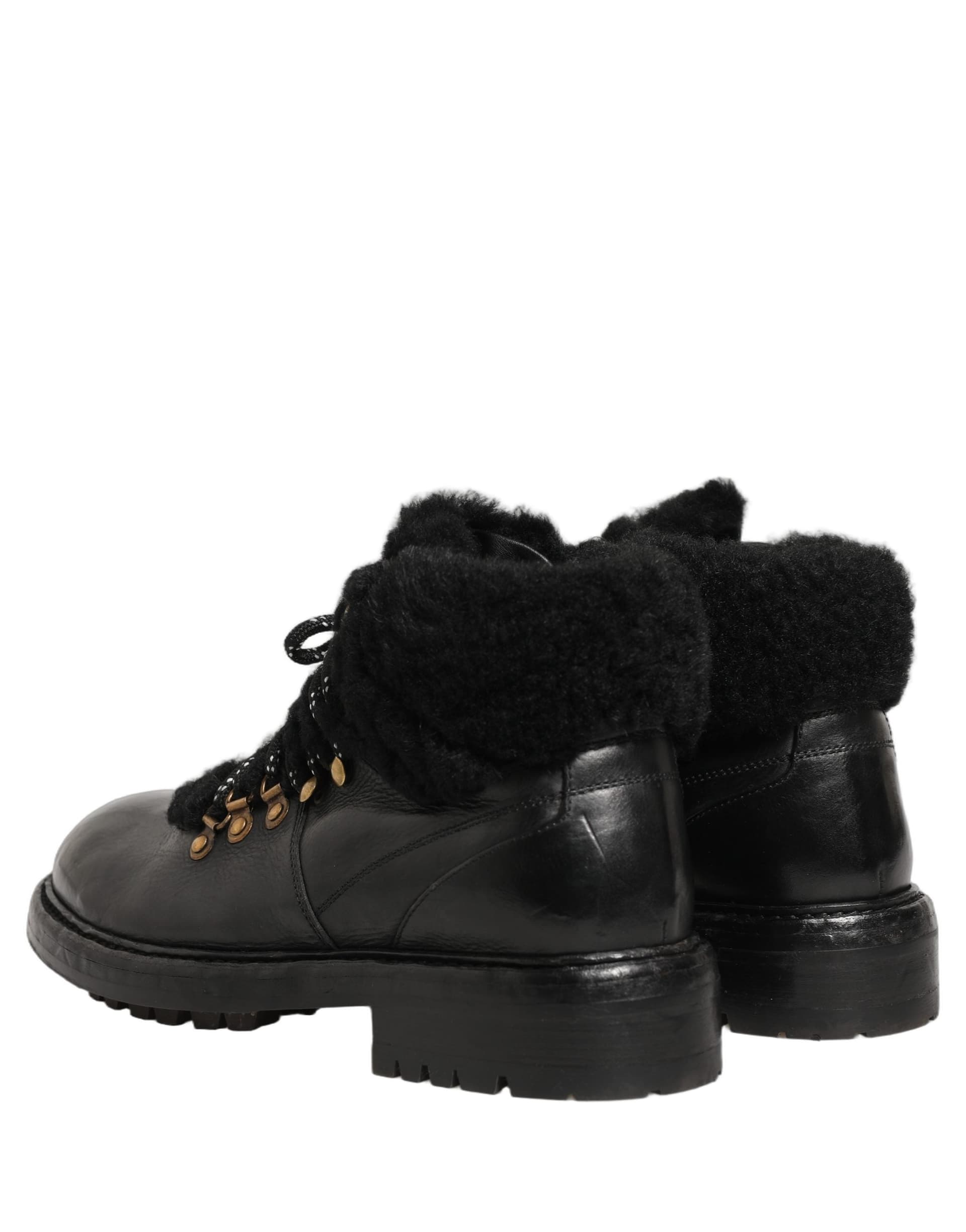 Dolce & Gabbana Black Trekking Fur Lace Leather Boots Shoes - 5
