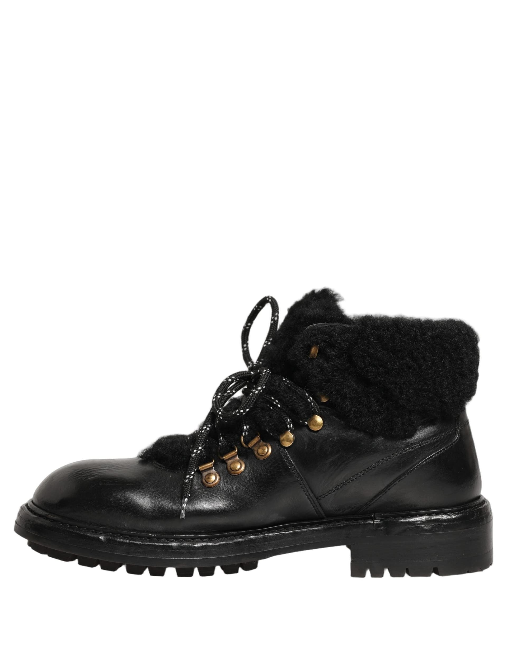 Dolce & Gabbana Black Trekking Fur Lace Leather Boots Shoes - 6