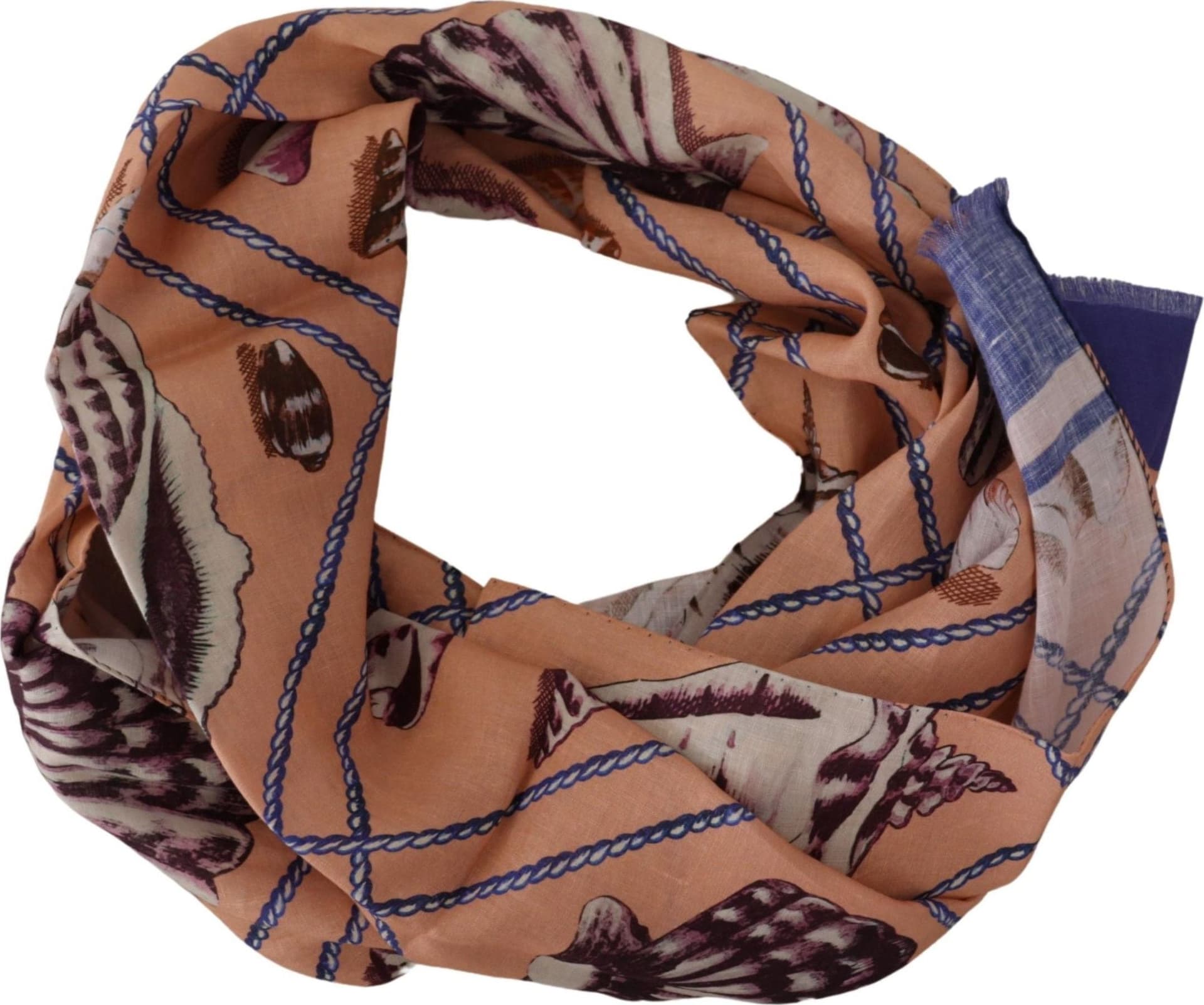 Dolce & Gabbana Blue Linen Seashell Pattern Mens Wrap Shawl Scarf - 2