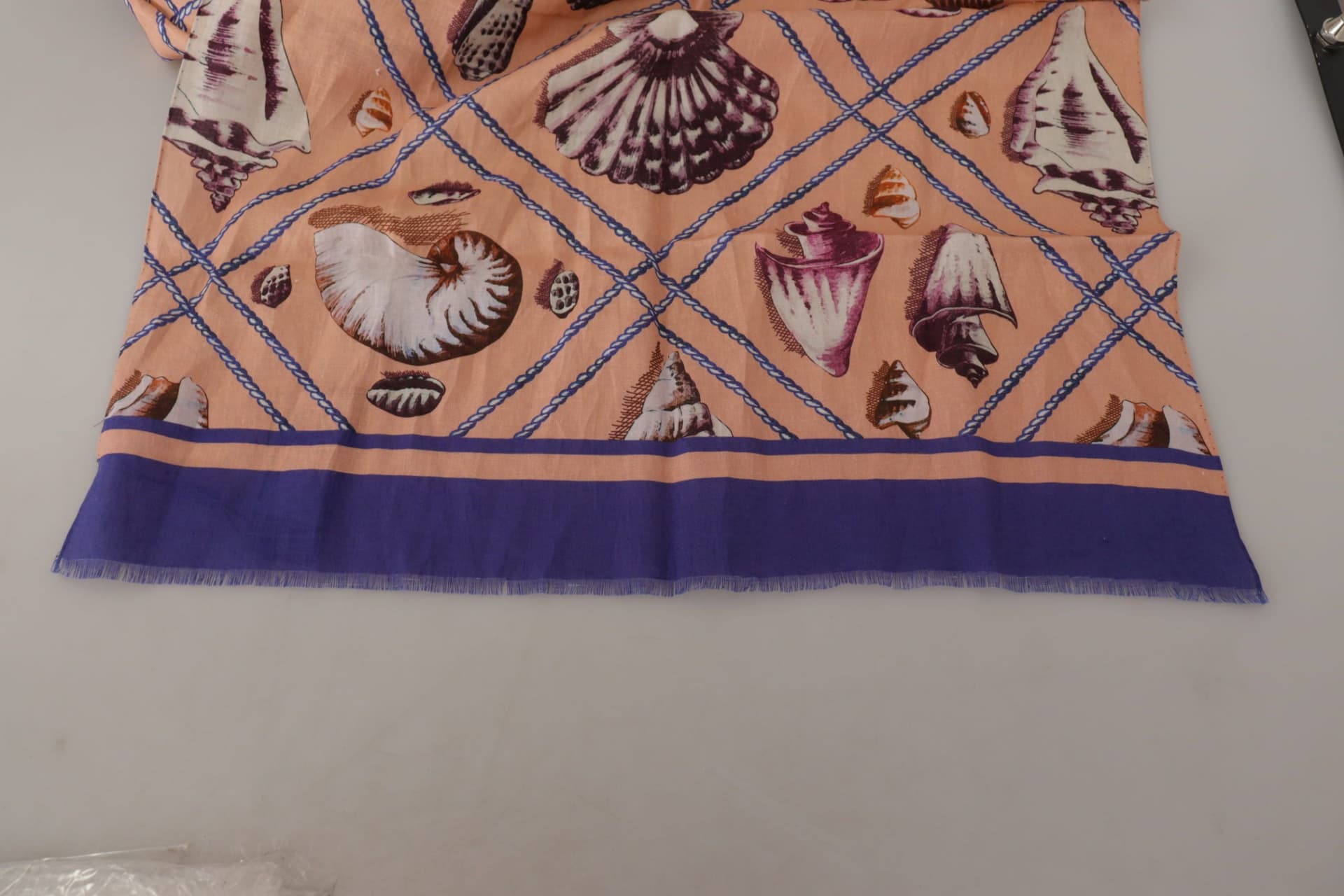 Dolce & Gabbana Blue Linen Seashell Pattern Mens Wrap Shawl Scarf - 5