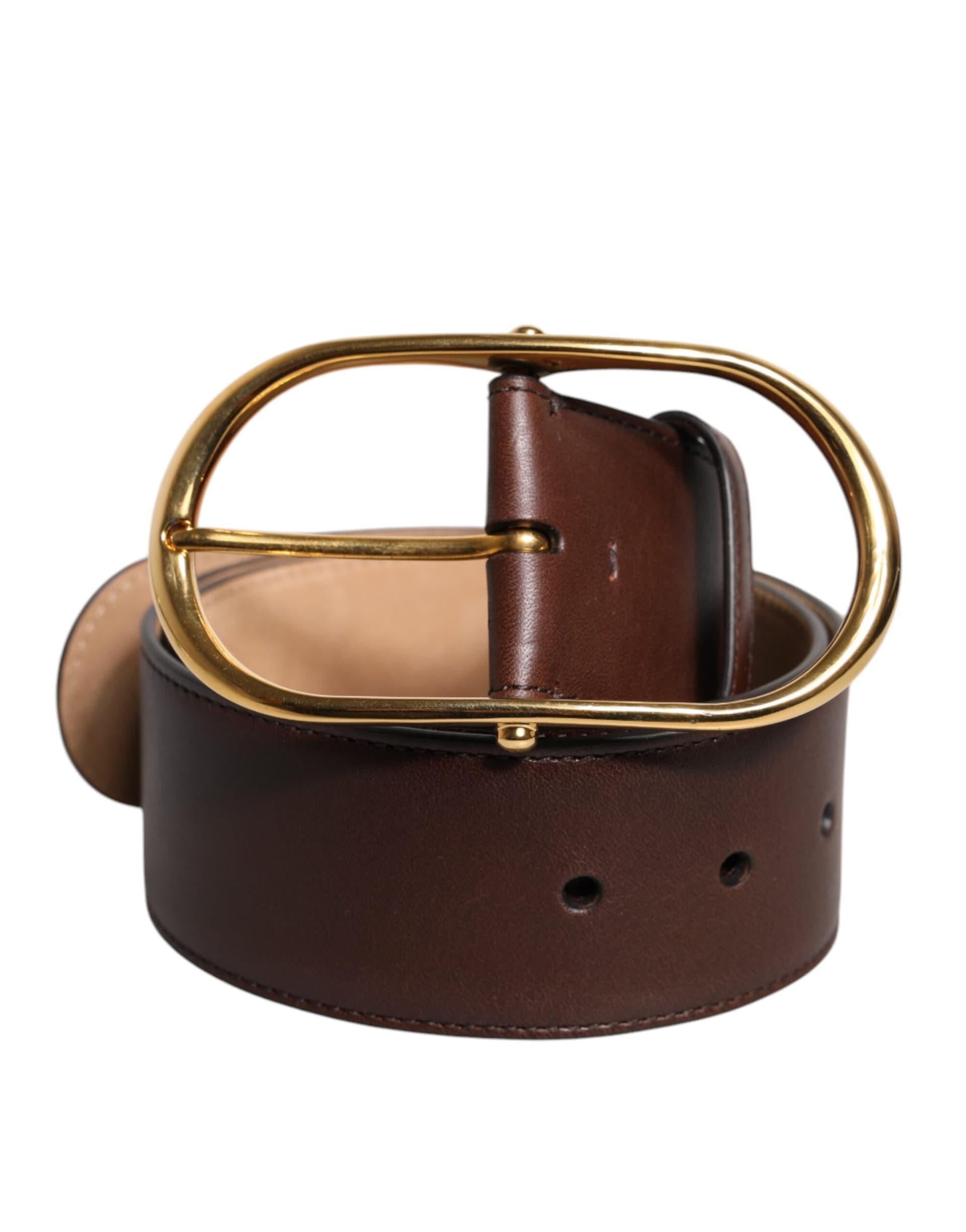 Dolce & Gabbana Brown Leather Classic Metal Oval Buckle Belt - 2