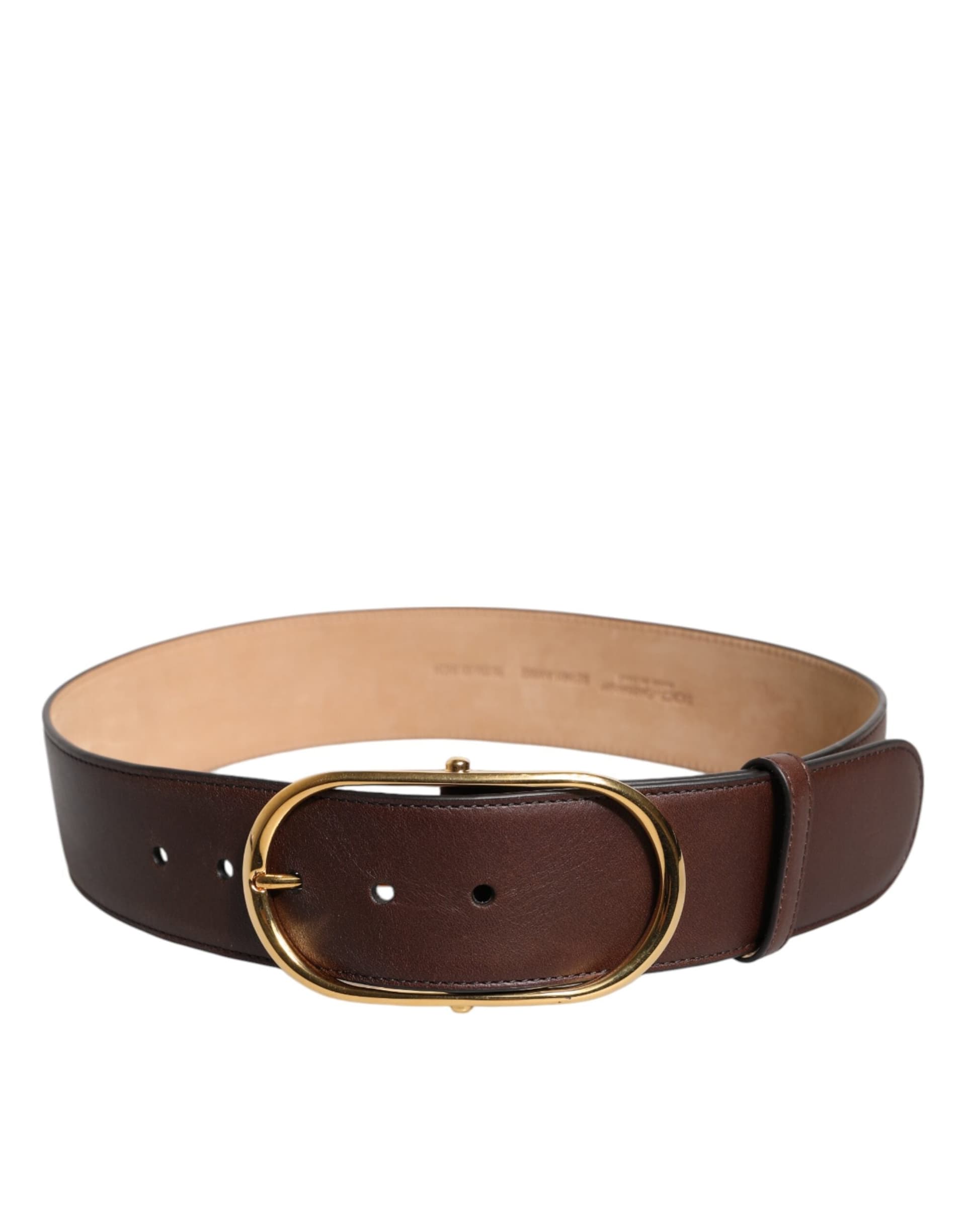 Dolce & Gabbana Brown Leather Classic Metal Oval Buckle Belt - 3