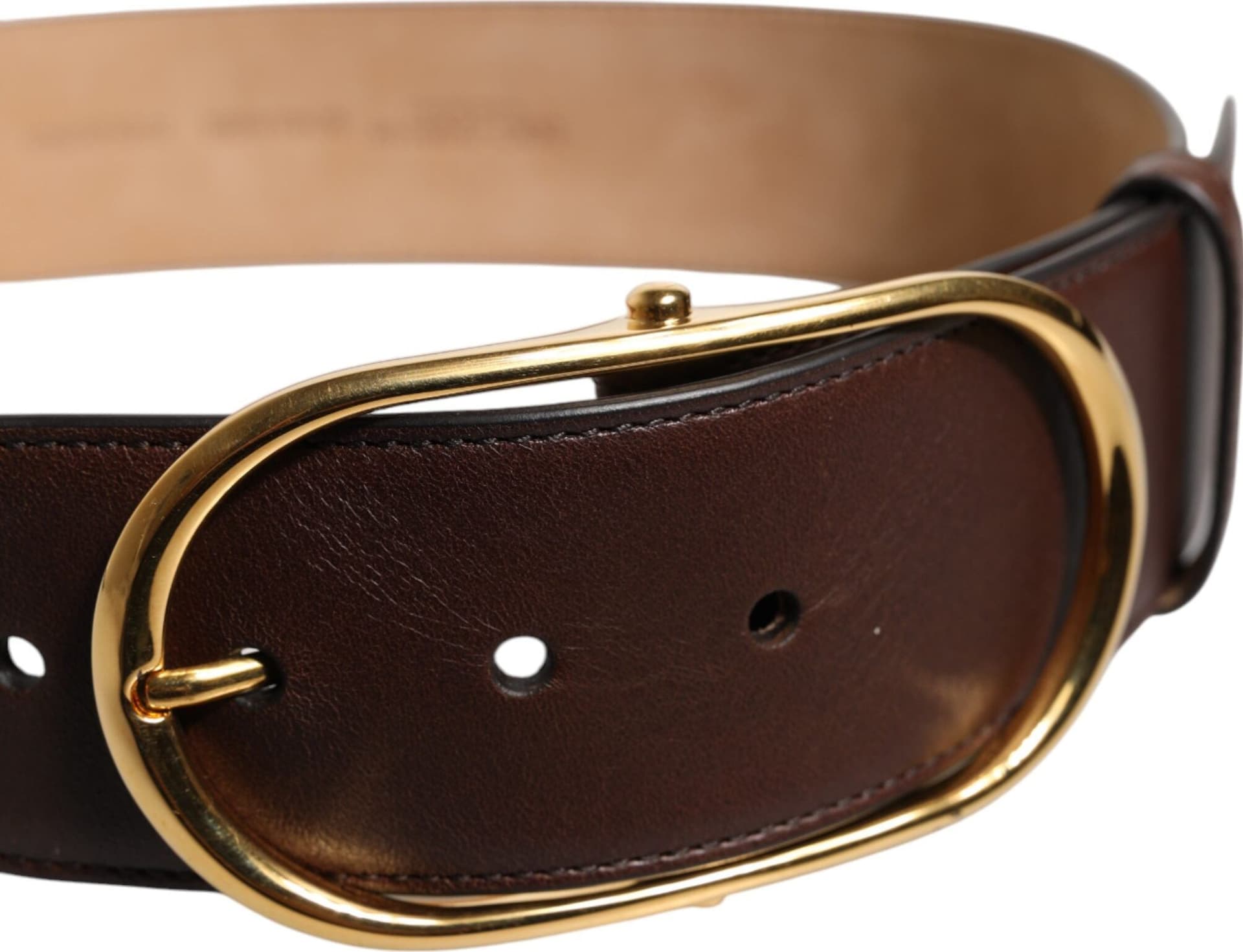 Dolce & Gabbana Brown Leather Classic Metal Oval Buckle Belt - 5