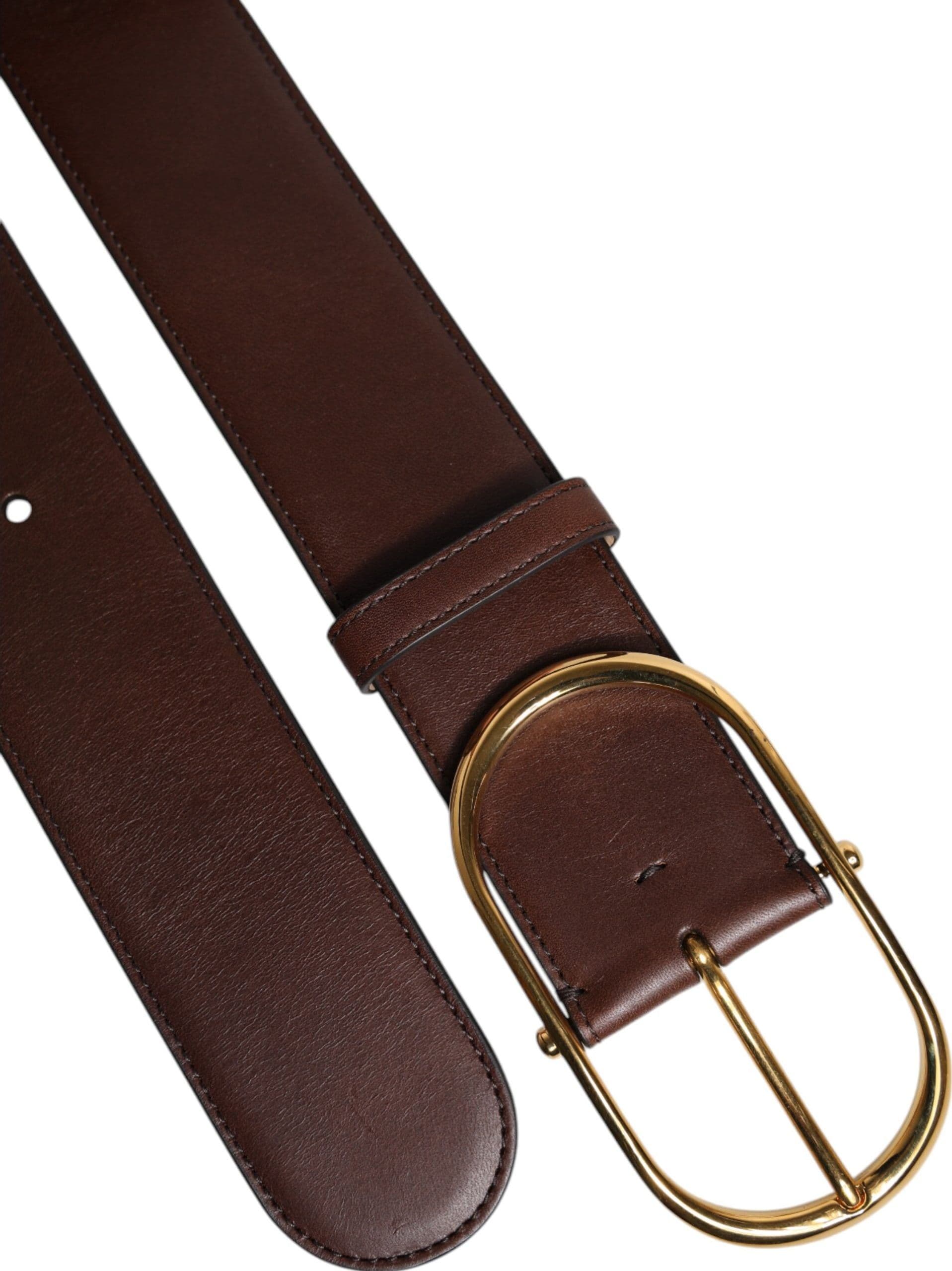 Dolce & Gabbana Brown Leather Classic Metal Oval Buckle Belt - 6