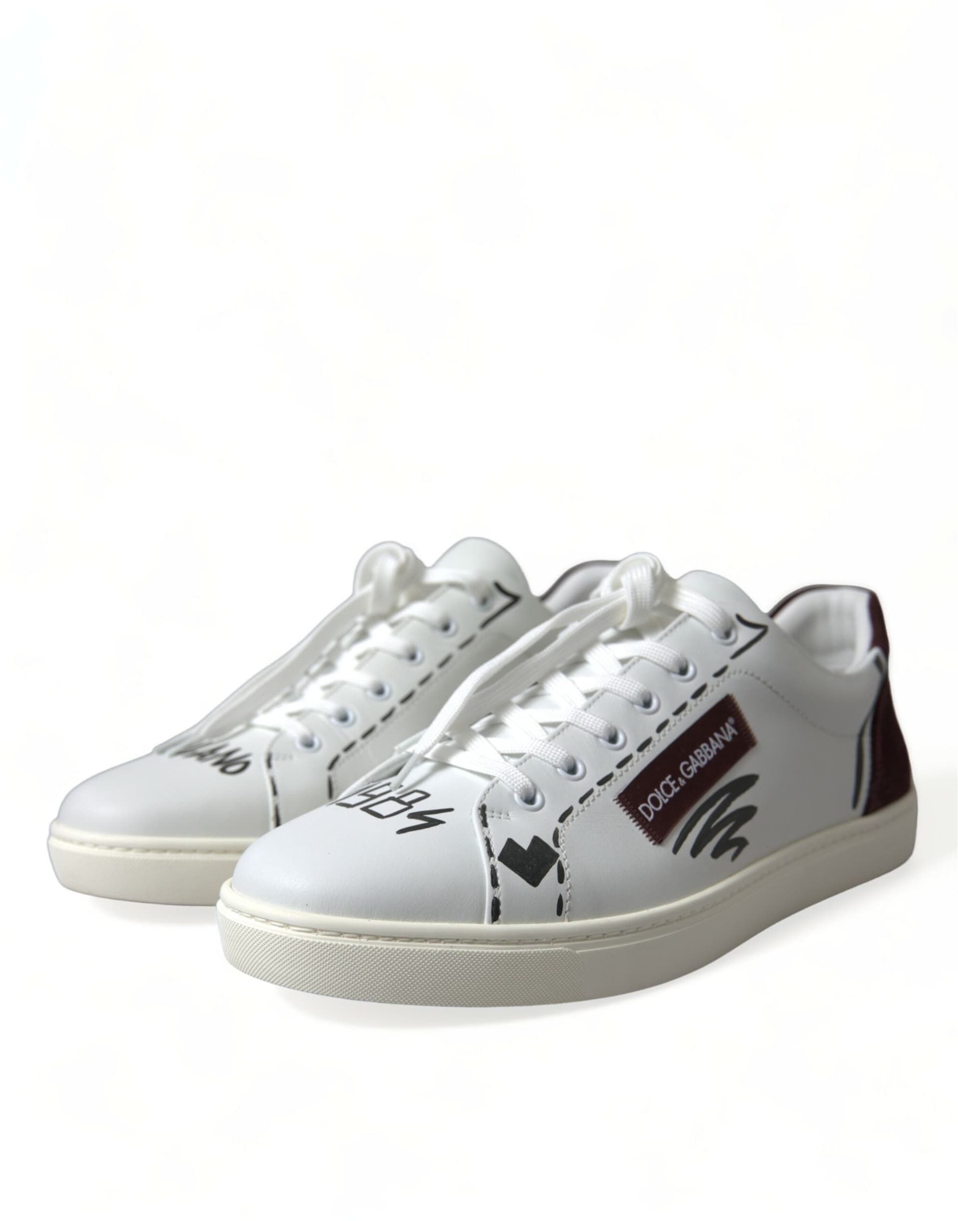 Dolce & Gabbana White Bordeaux Leather Logo Low Top Sneakers Shoes - 2