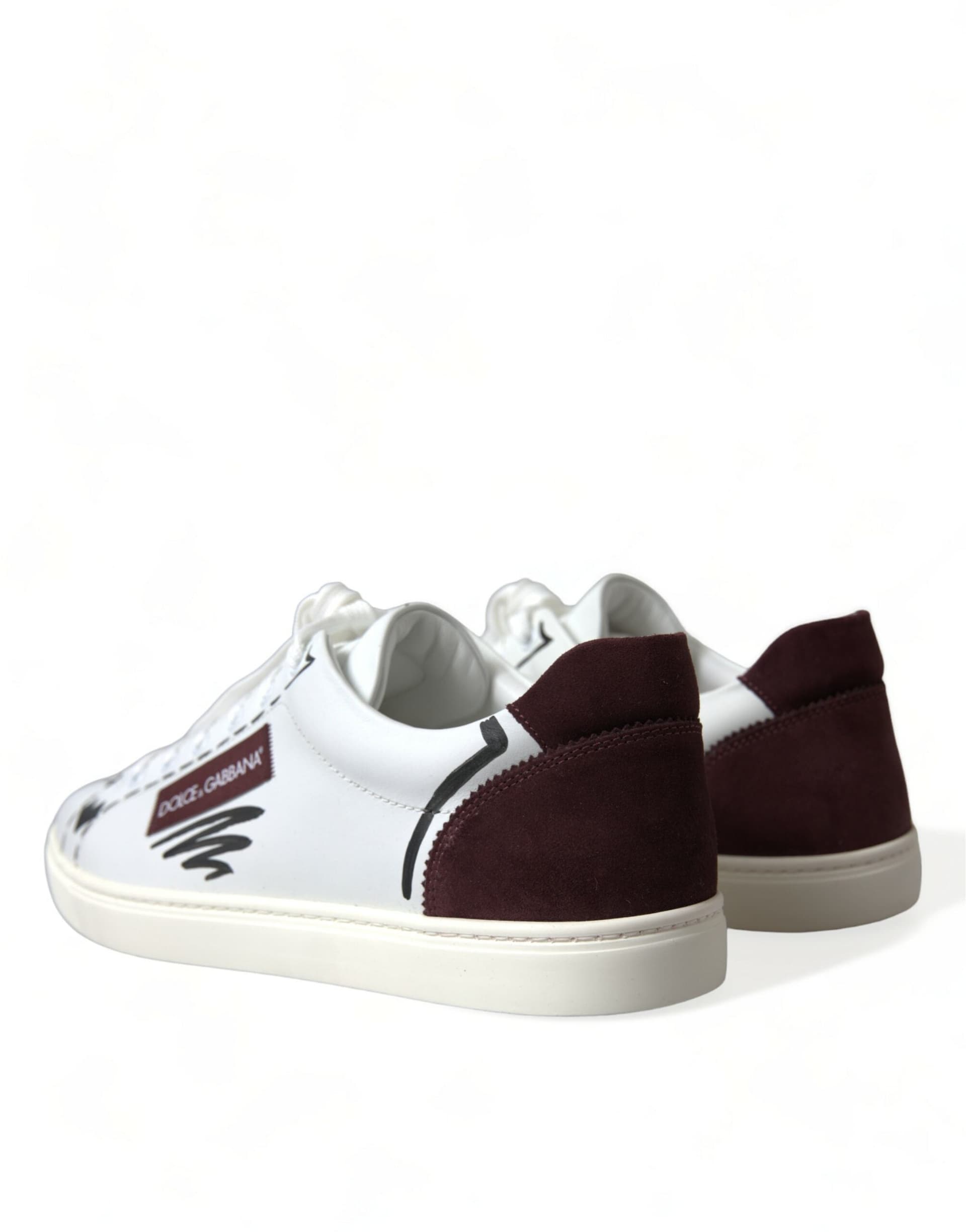 Dolce & Gabbana White Bordeaux Leather Logo Low Top Sneakers Shoes - 3