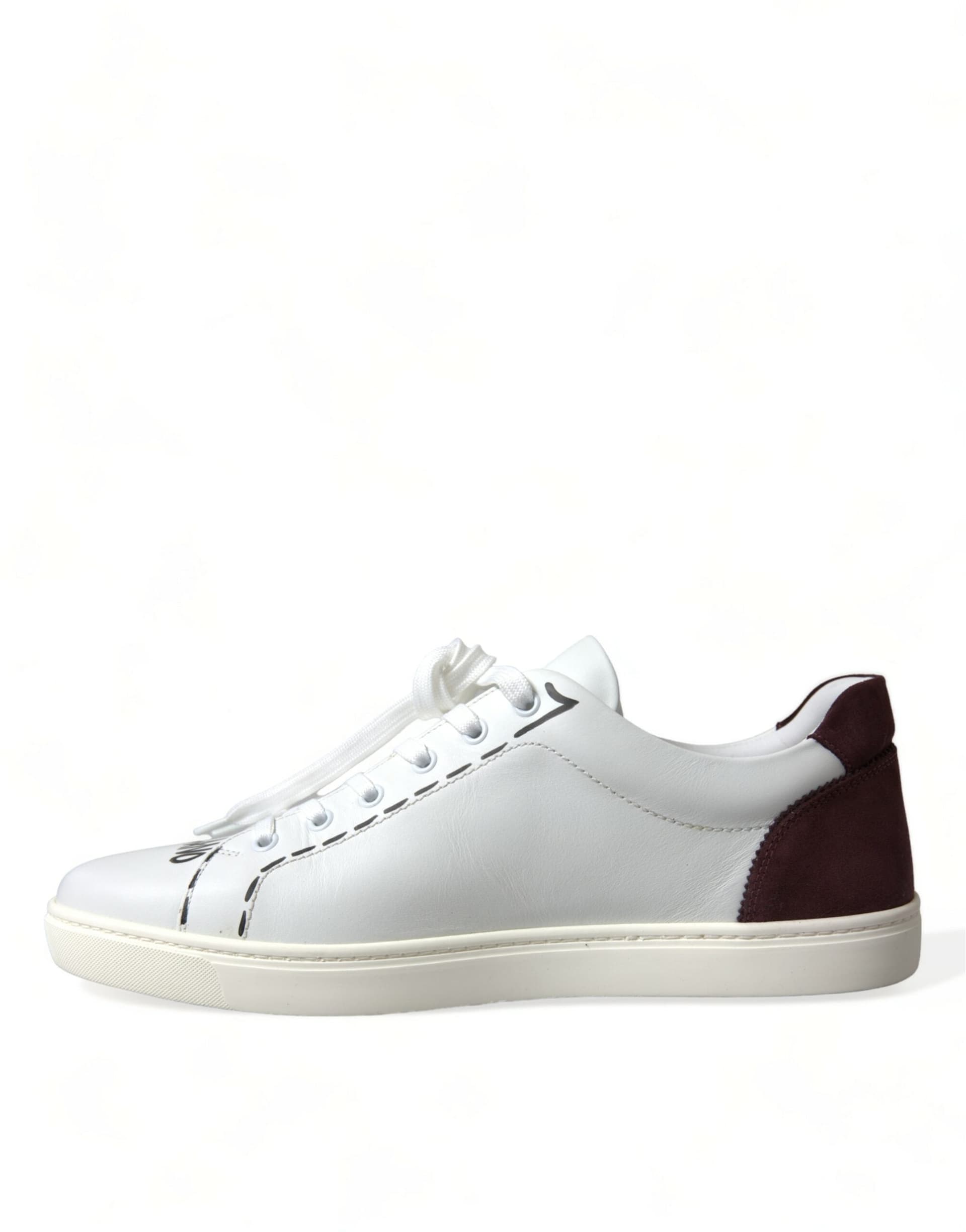 Dolce & Gabbana White Bordeaux Leather Logo Low Top Sneakers Shoes - 4