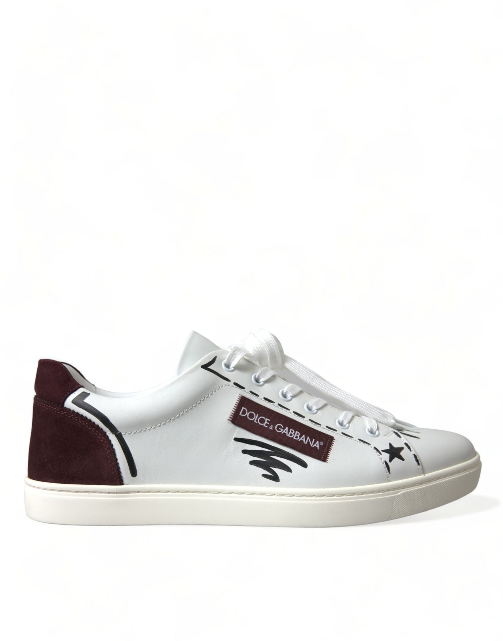 Dolce & Gabbana White Bordeaux Leather Logo Low Top Sneakers Shoes - 5