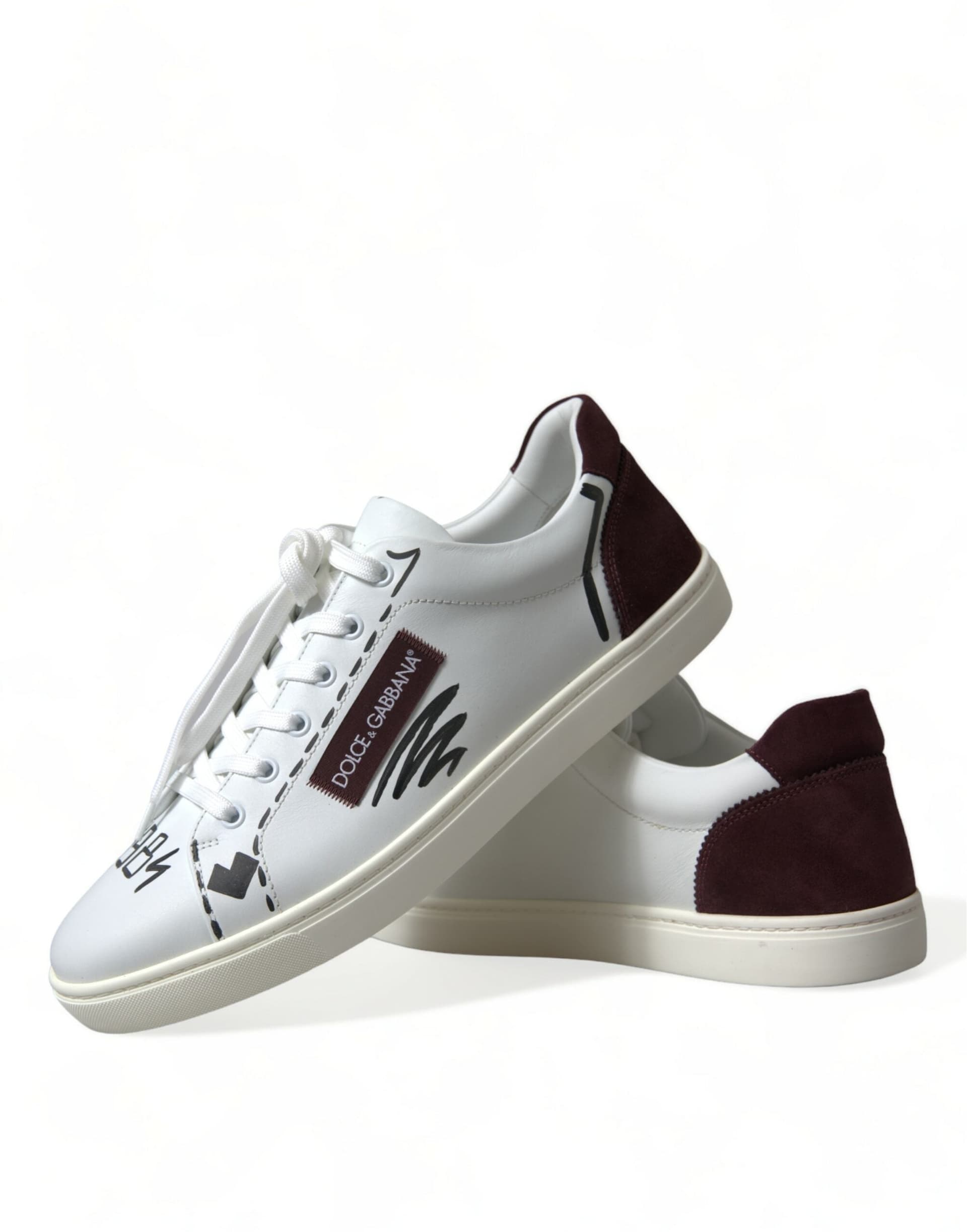 Dolce & Gabbana White Bordeaux Leather Logo Low Top Sneakers Shoes - 7