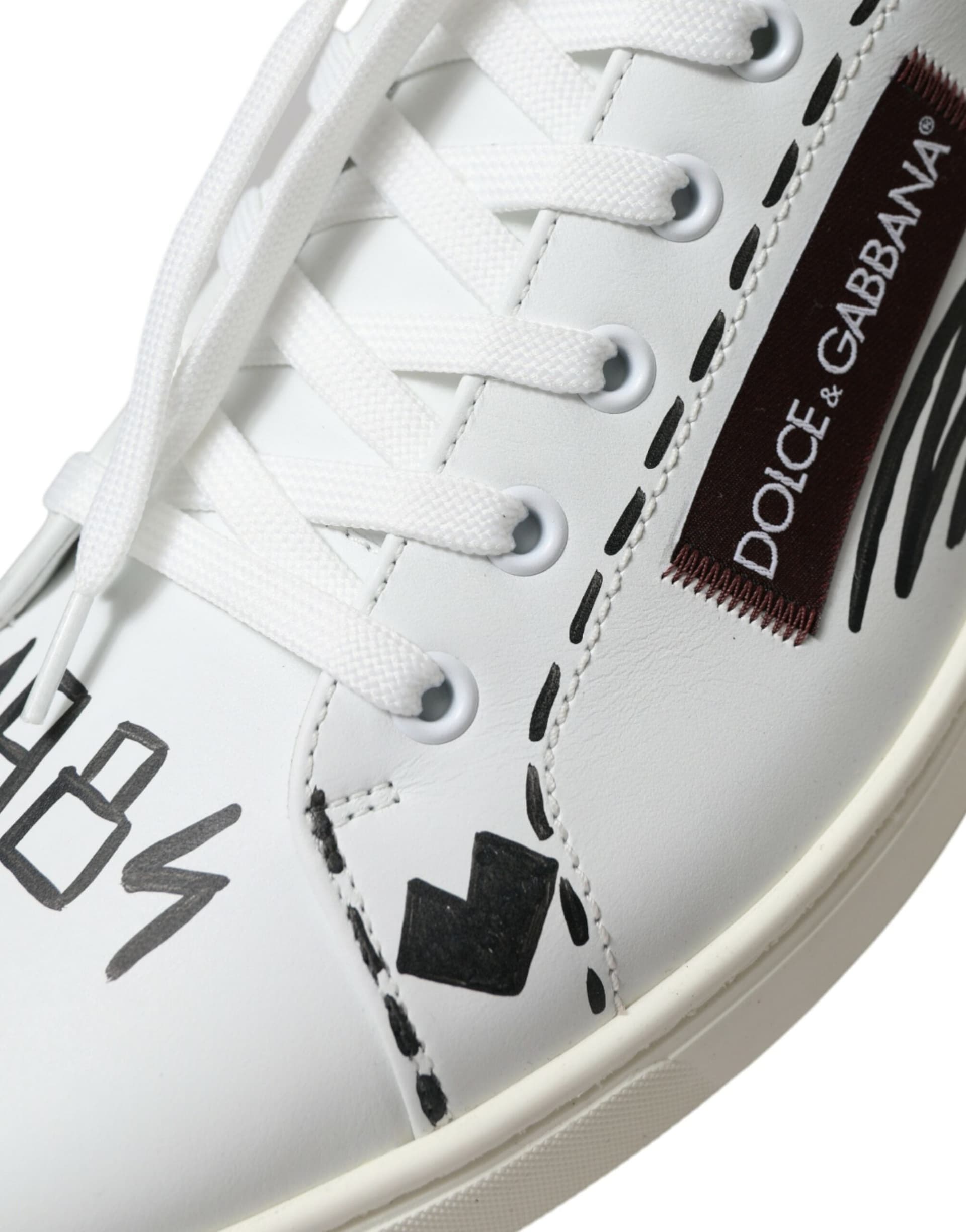 Dolce & Gabbana White Bordeaux Leather Logo Low Top Sneakers Shoes - 8
