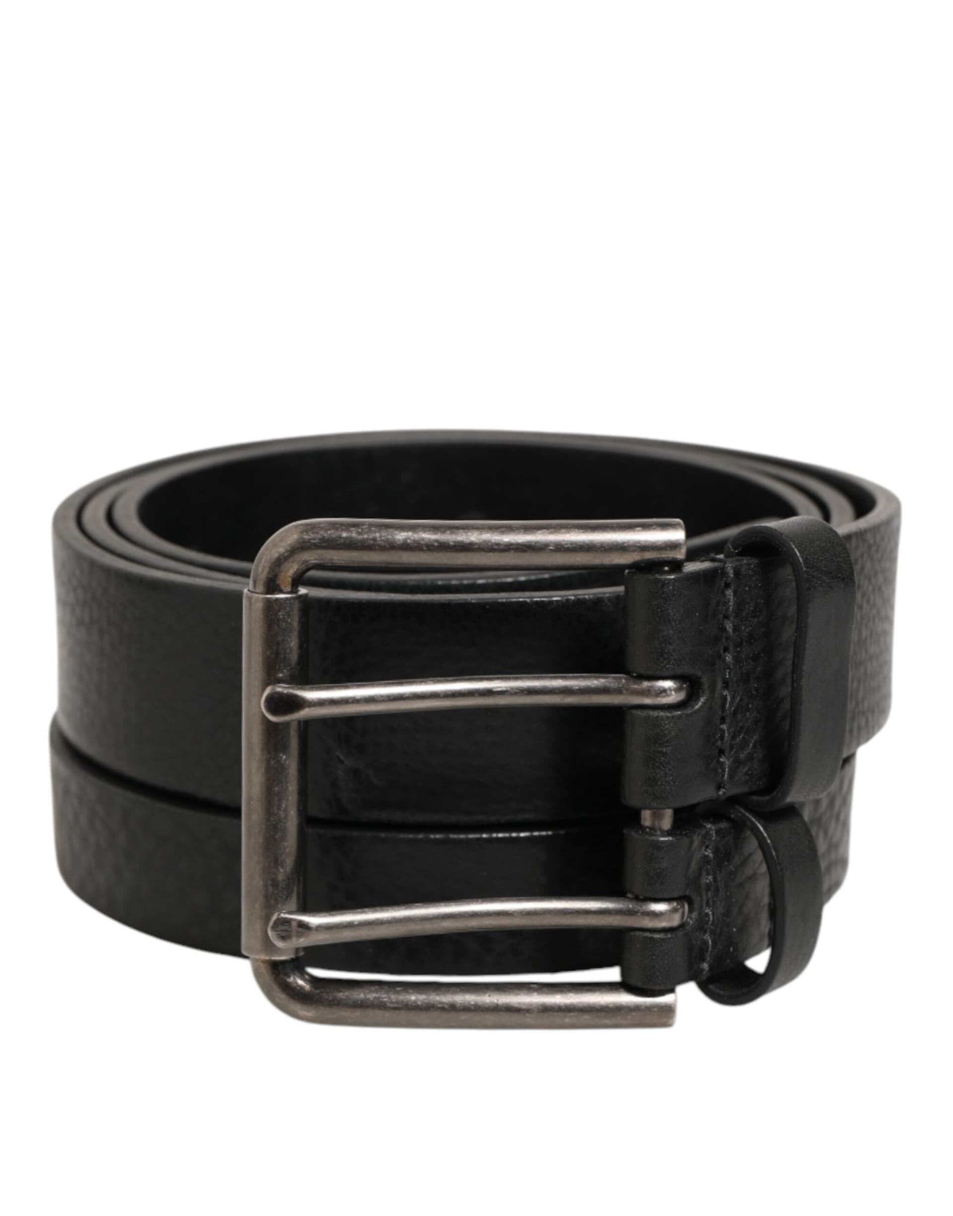 Dolce & Gabbana Black Double Strap Leather Silver Buckle Belt - 2
