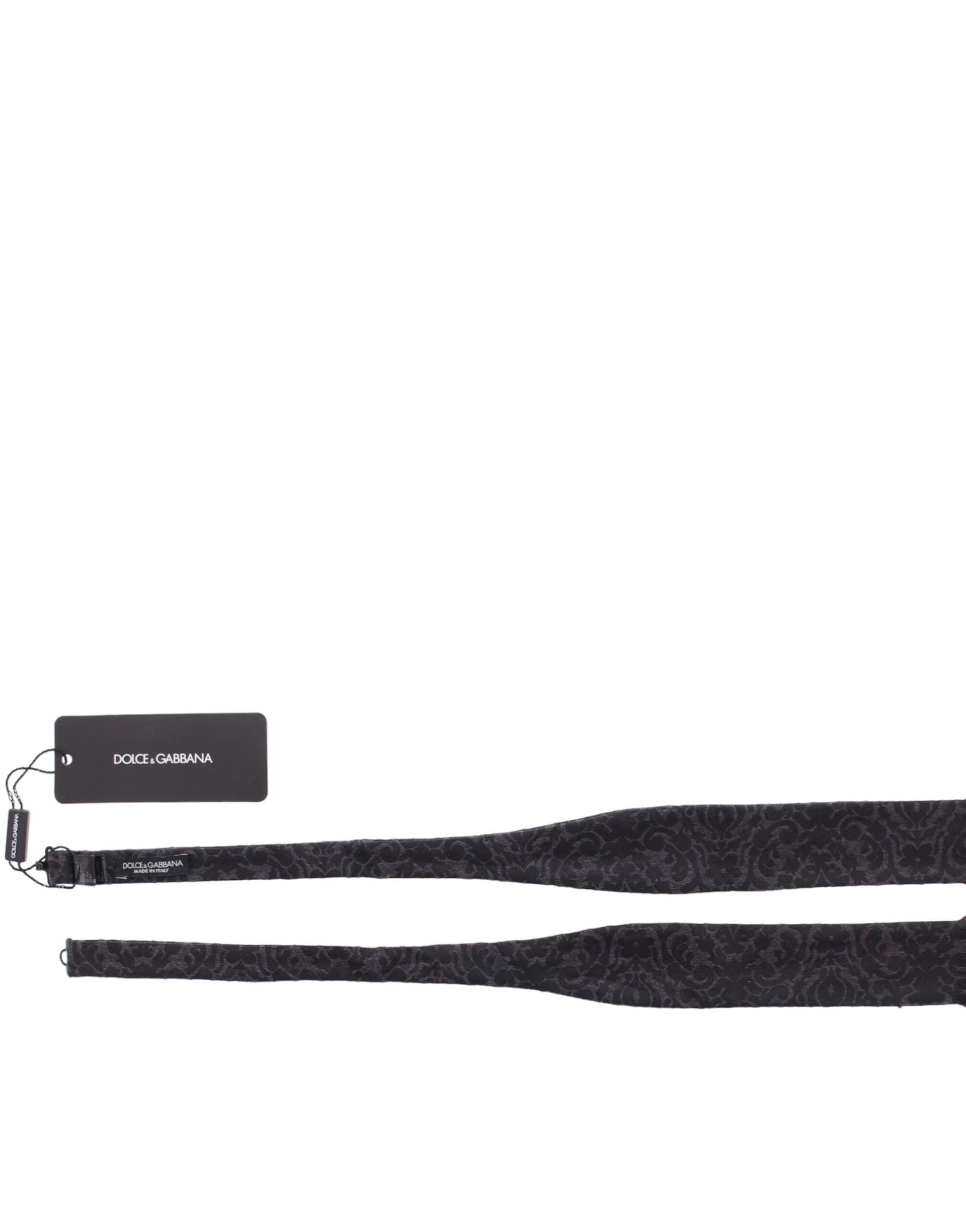Dolce & Gabbana Gray Black Wool Bow Tie - 8