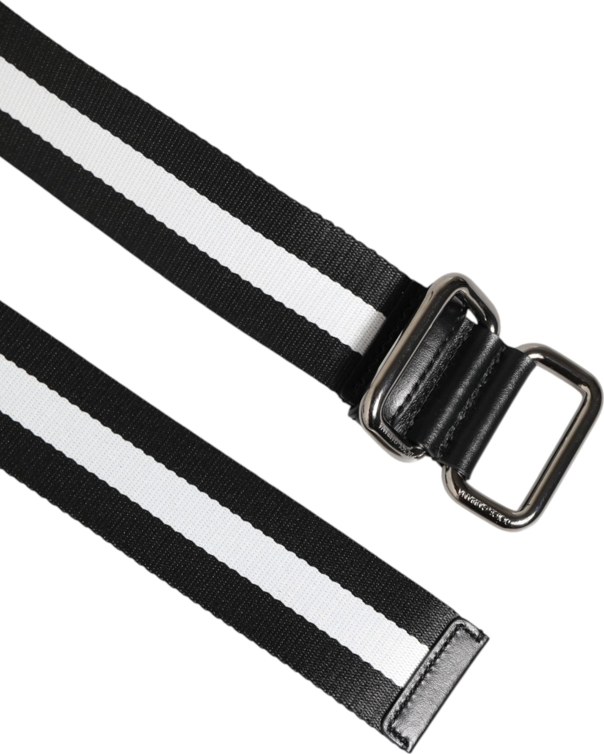 Dolce & Gabbana Black White Striped Logo Metal Buckle Belt - 4