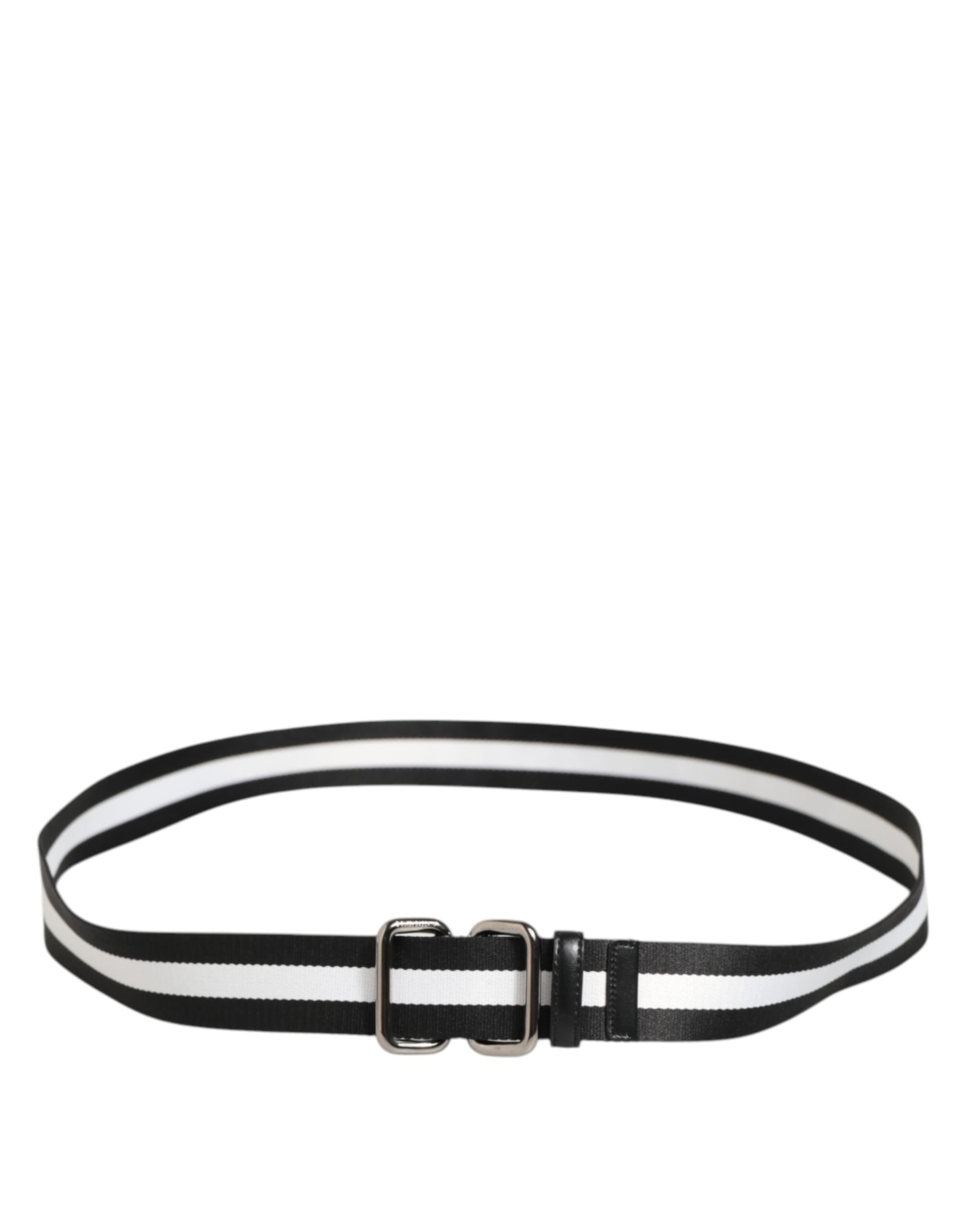 Dolce & Gabbana Black White Striped Logo Metal Buckle Belt - 6