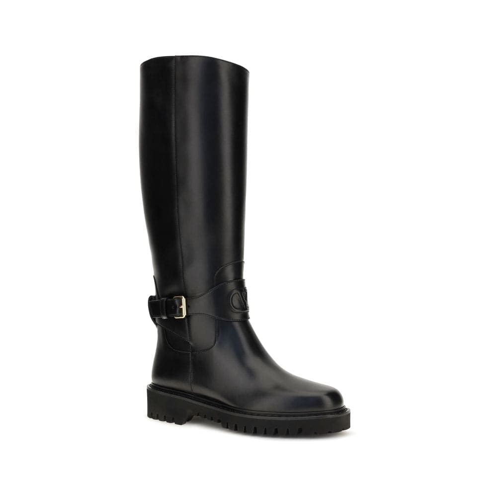 Valentino Garavani Black Calf Leather Bos Taurus Flat Boots - 2