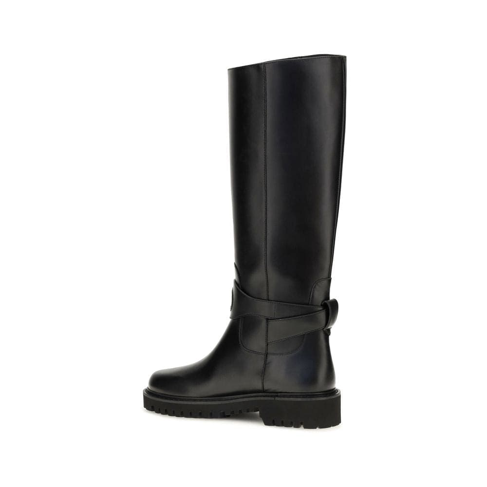 Valentino Garavani Black Calf Leather Bos Taurus Flat Boots - 3