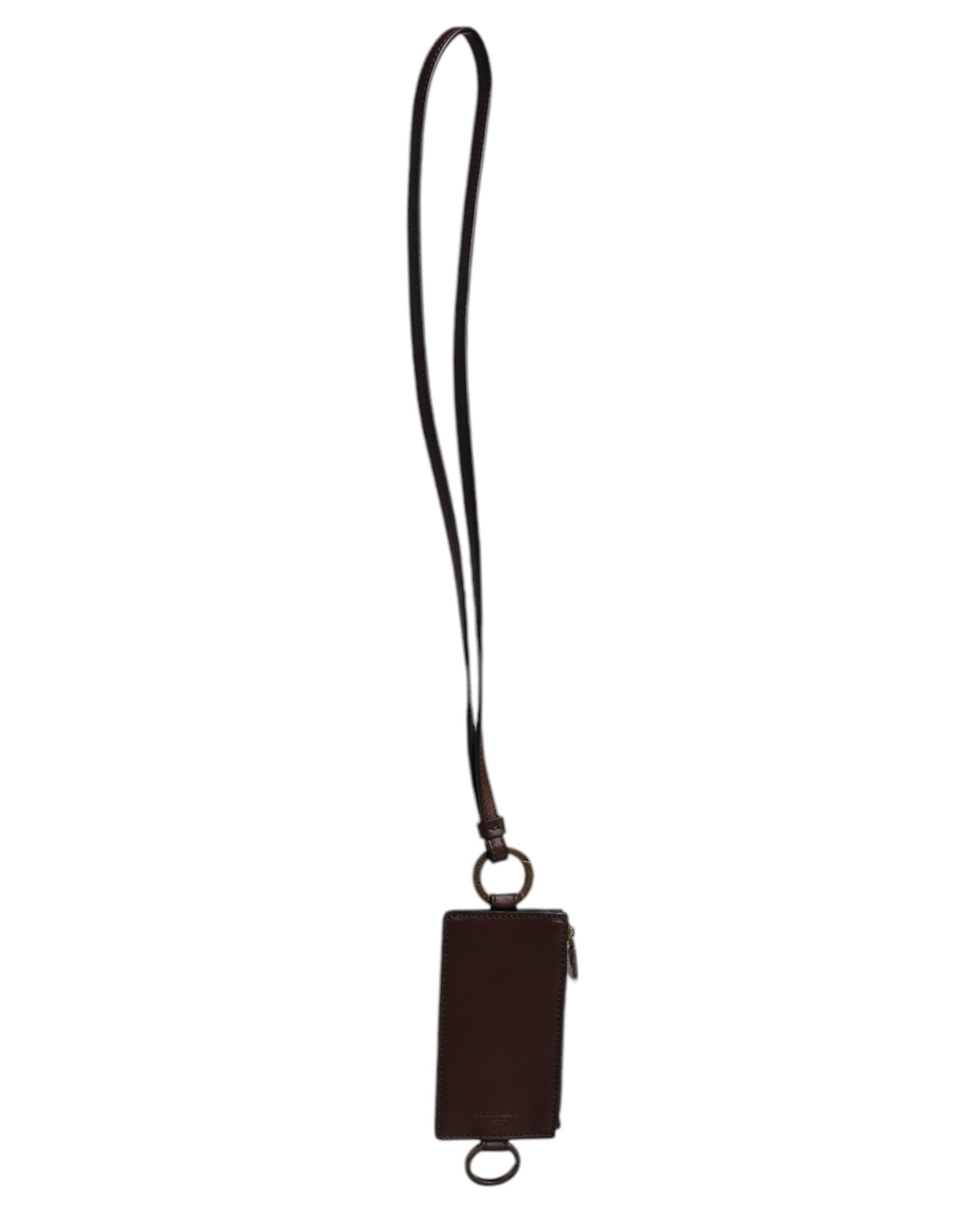 Dolce & Gabbana Brown Calf Leather Lanyard Logo Card Holder Wallet - 2