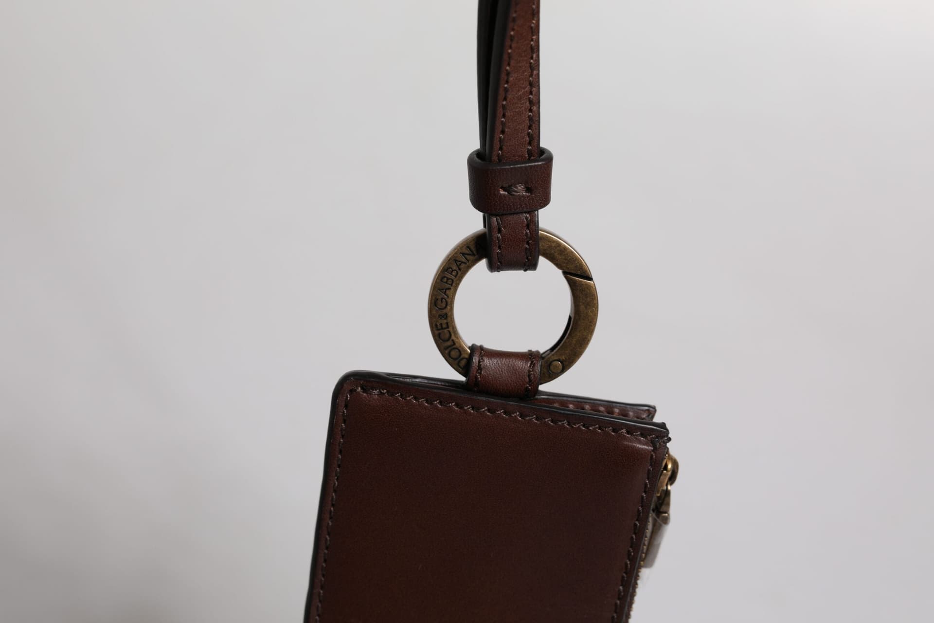 Dolce & Gabbana Brown Calf Leather Lanyard Logo Card Holder Wallet - 5