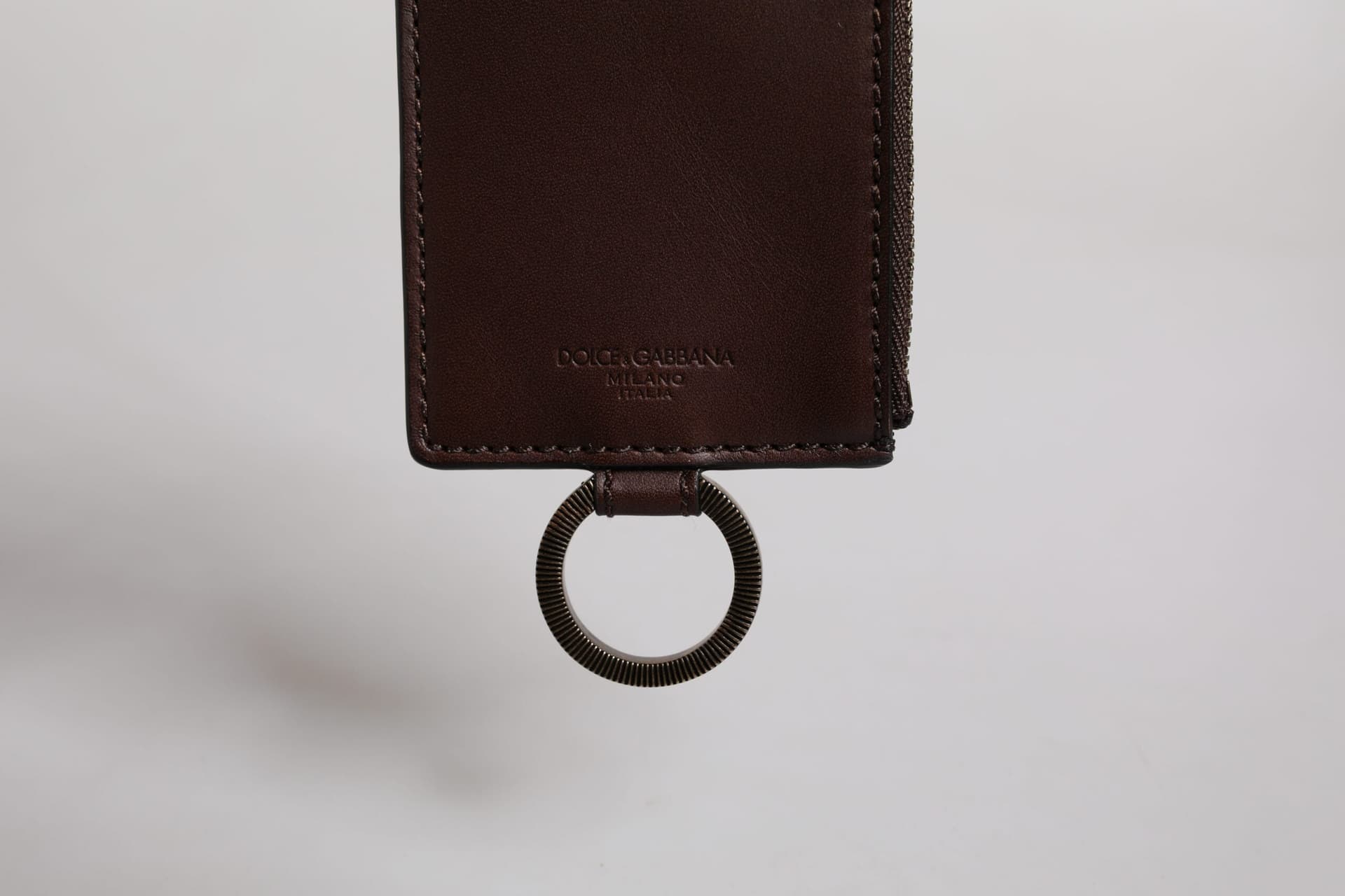 Dolce & Gabbana Brown Calf Leather Lanyard Logo Card Holder Wallet - 6