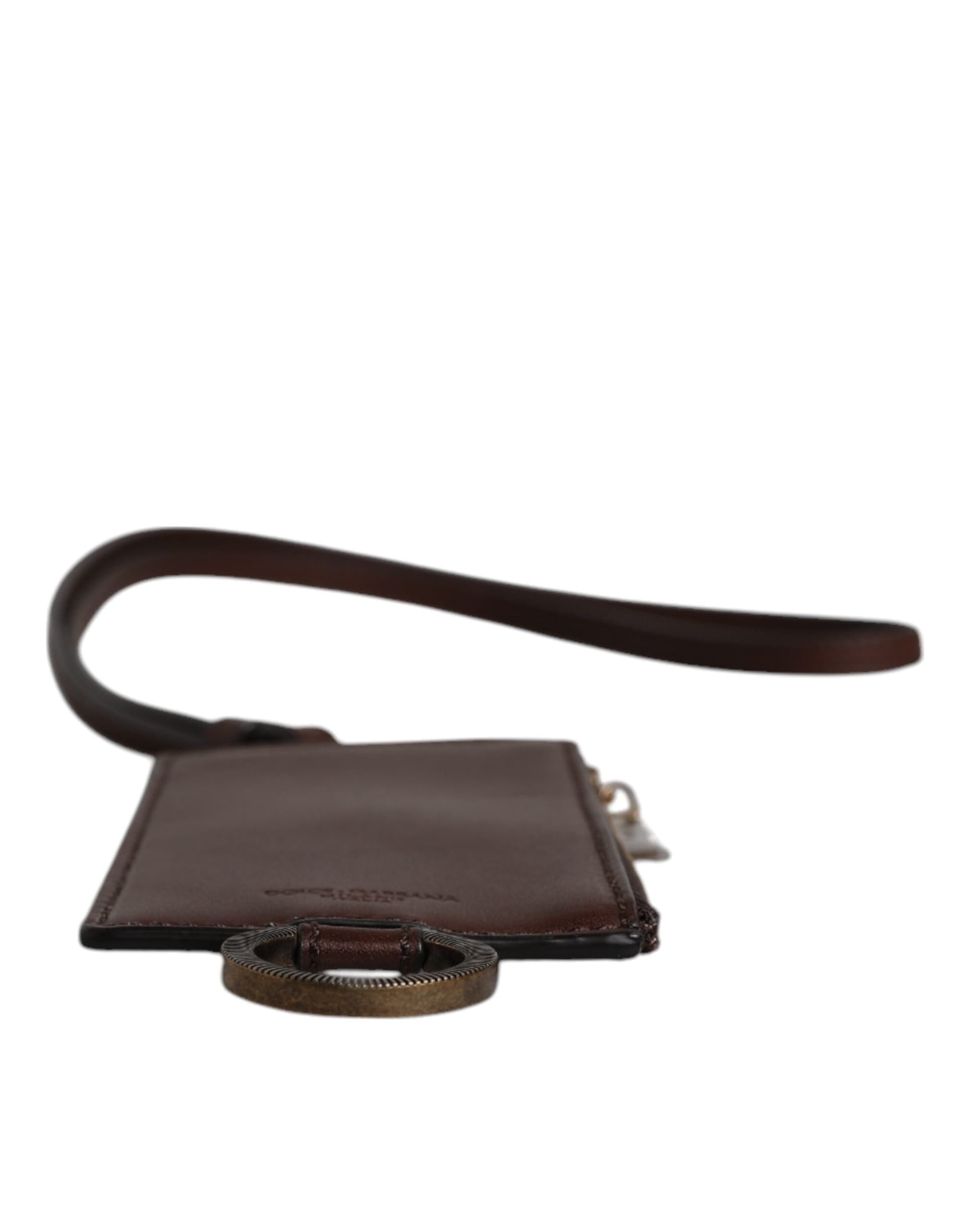 Dolce & Gabbana Brown Calf Leather Lanyard Logo Card Holder Wallet - 7